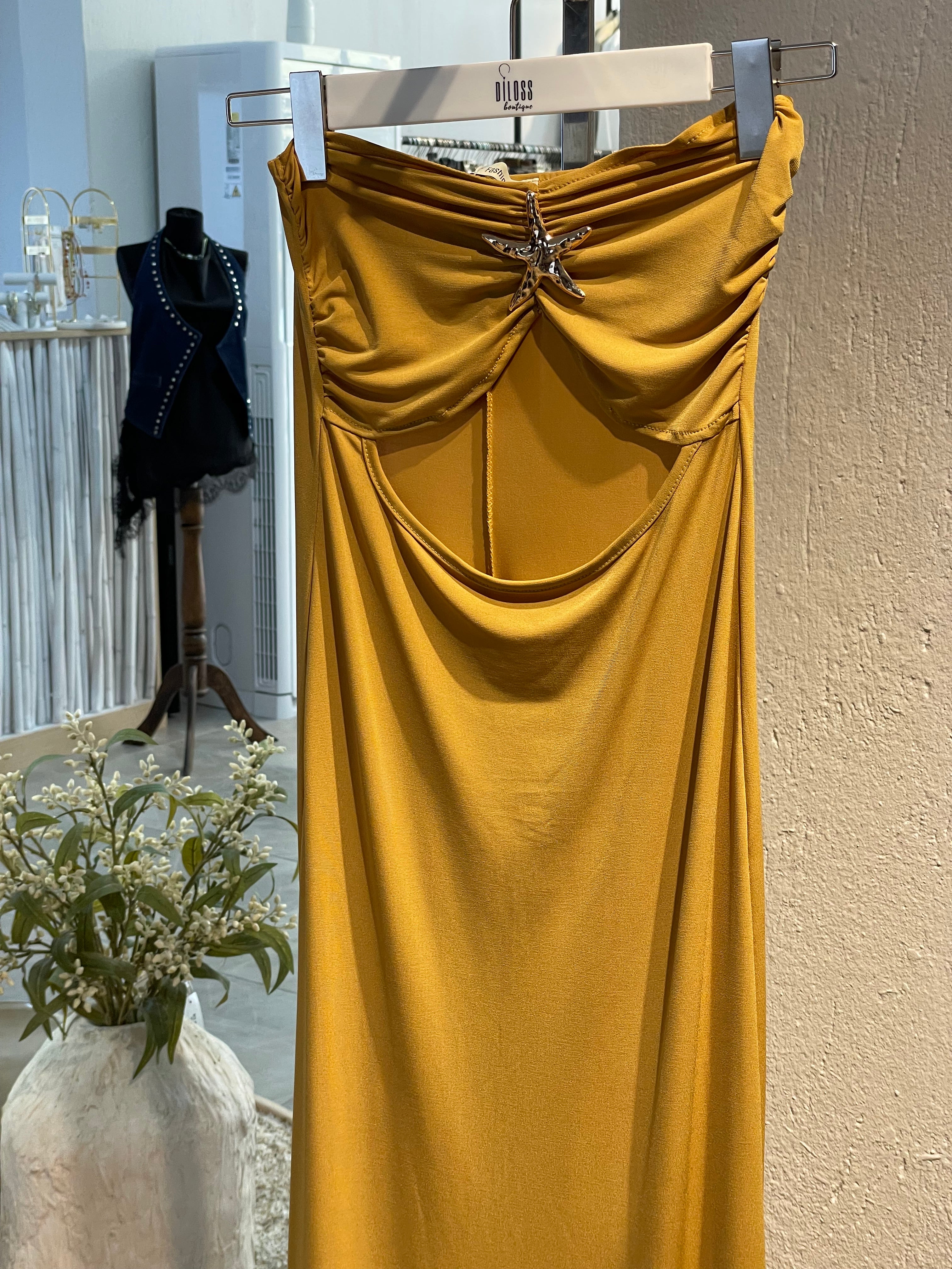 Deniz Yıldızı Detaylı Straplez Uzun Elbise