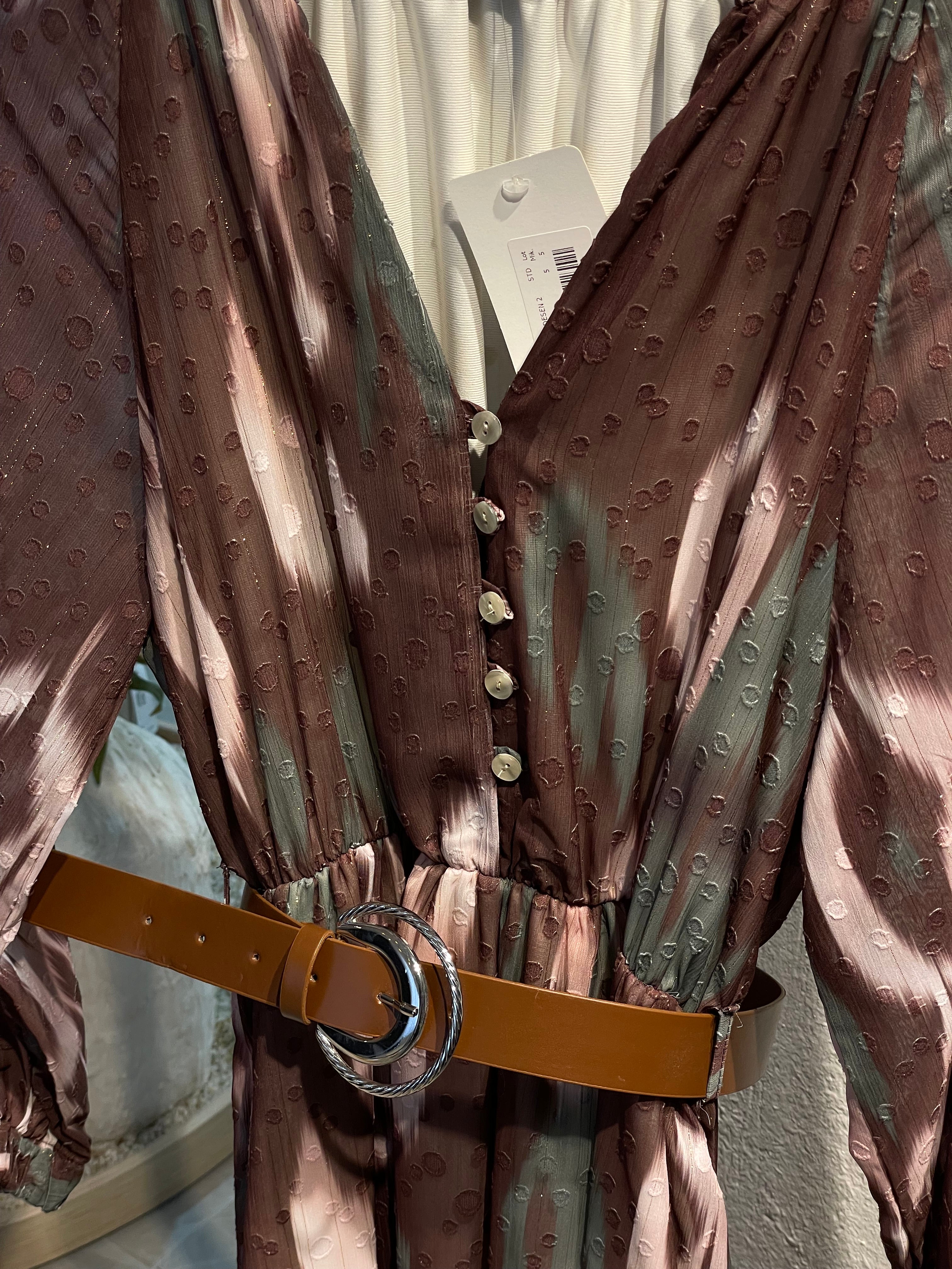 Desenli Bohem Kemerli Uzun Elbise