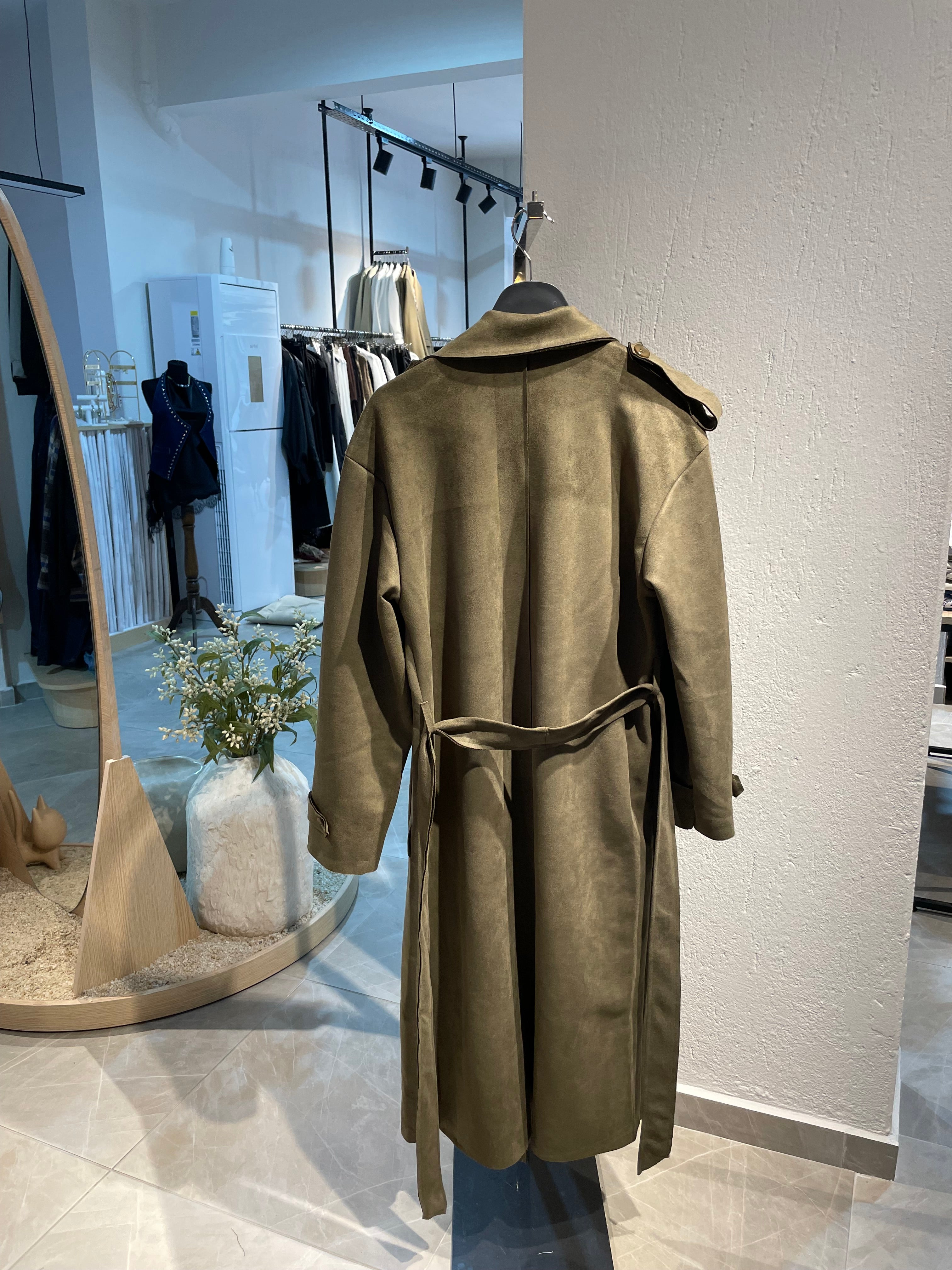 Haki Kadife Trençkot