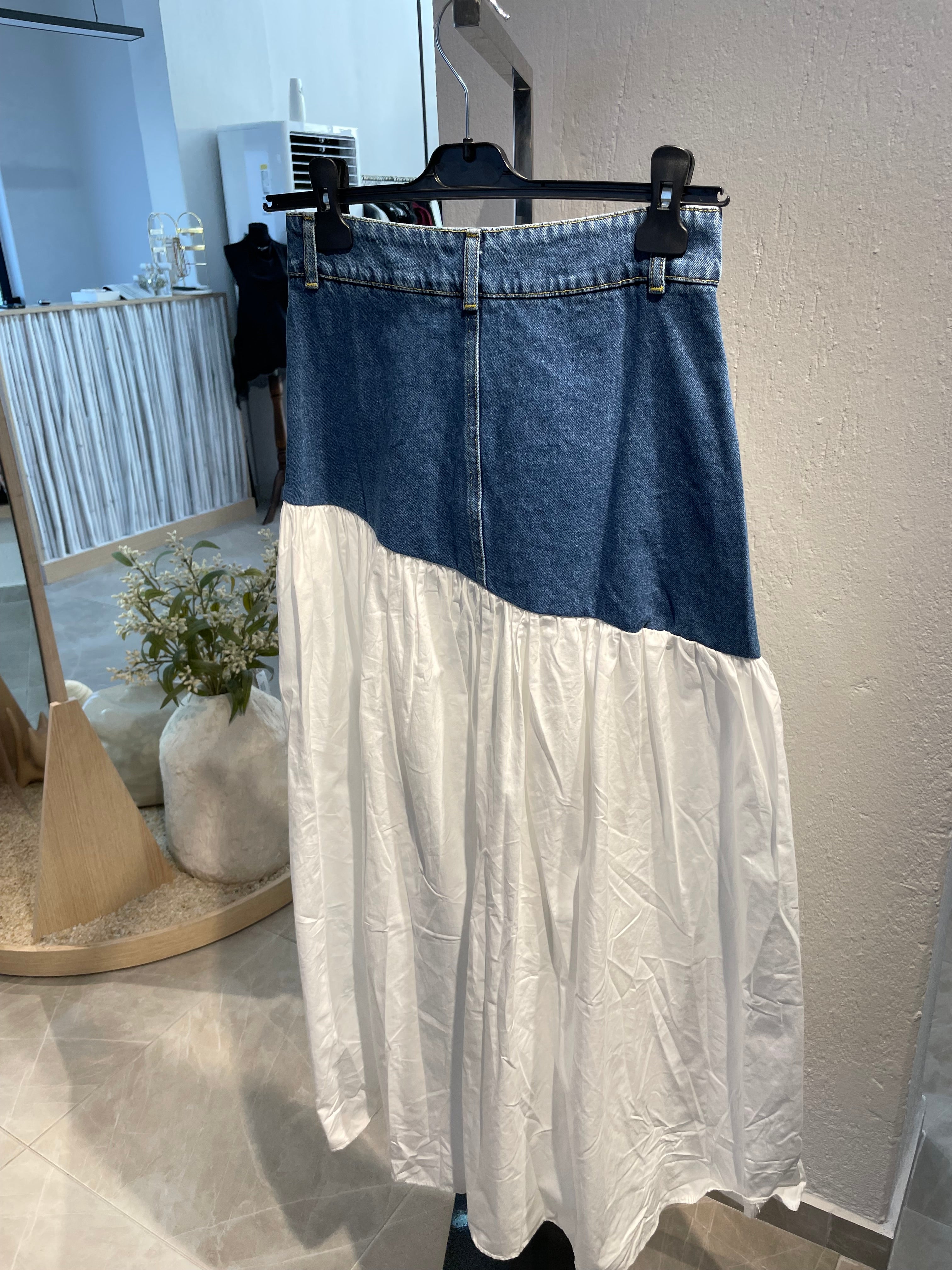 Kot ve Kumaş Detaylı Uzun Etek