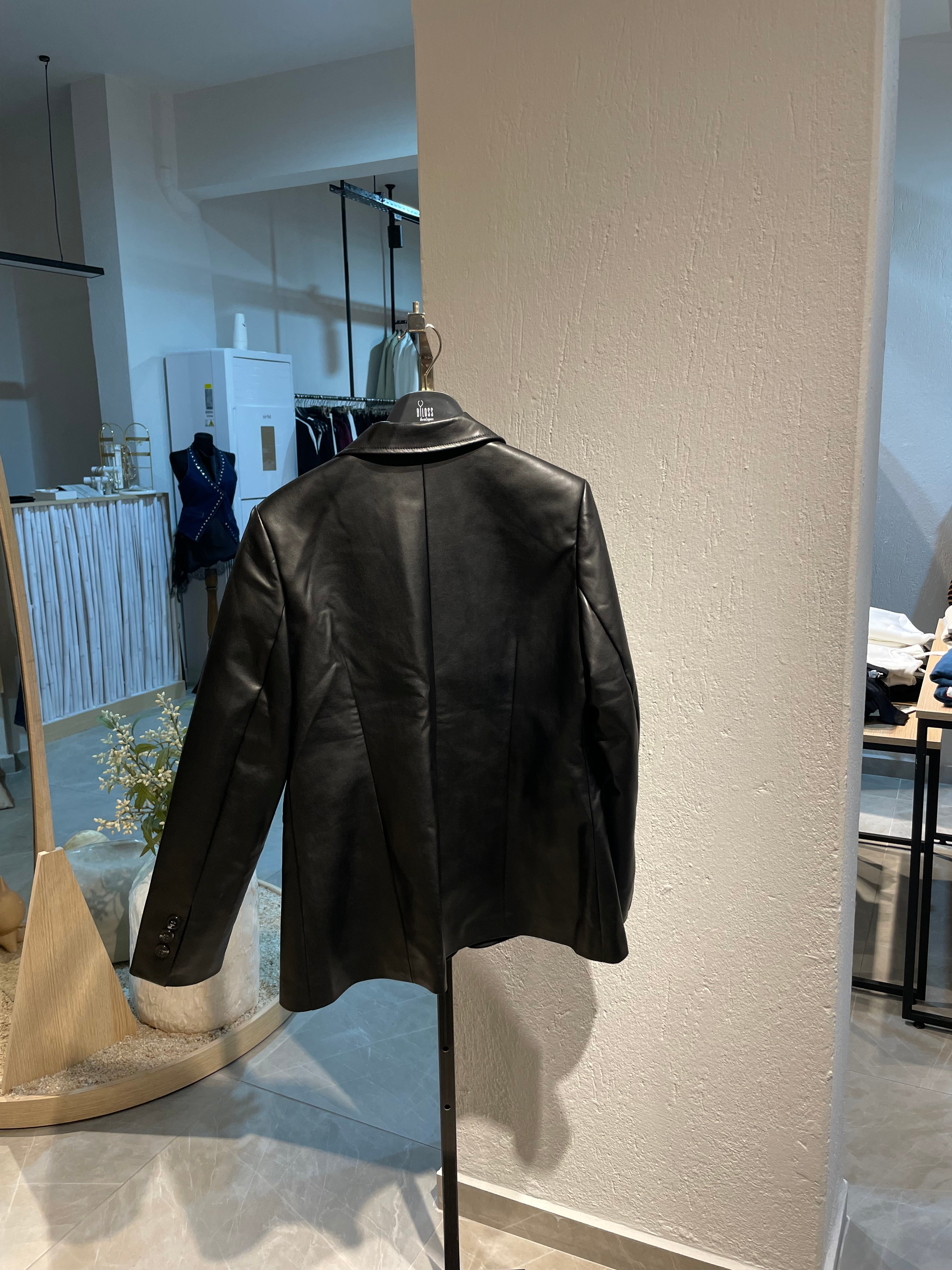 Siyah Deri Blazer Ceket