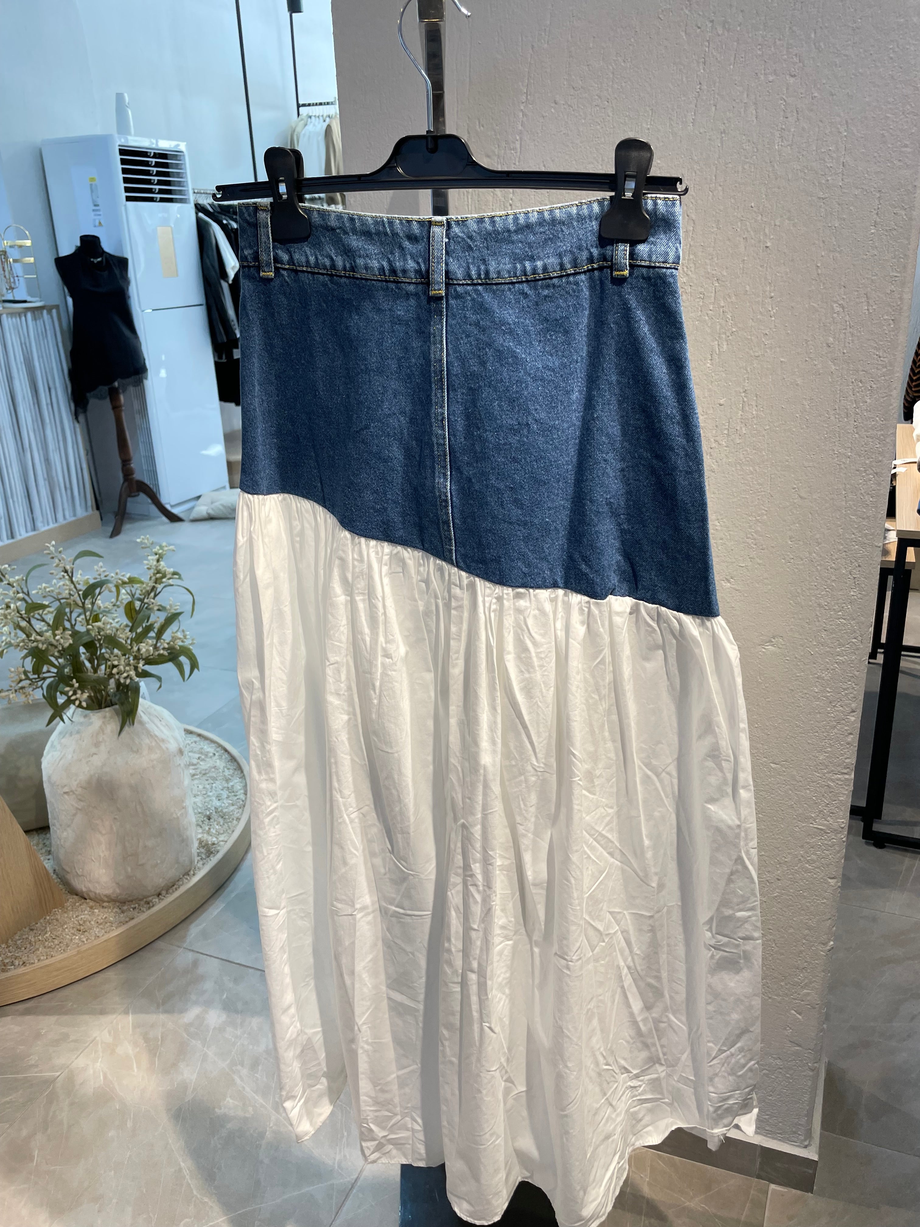 Kot ve Kumaş Detaylı Uzun Etek