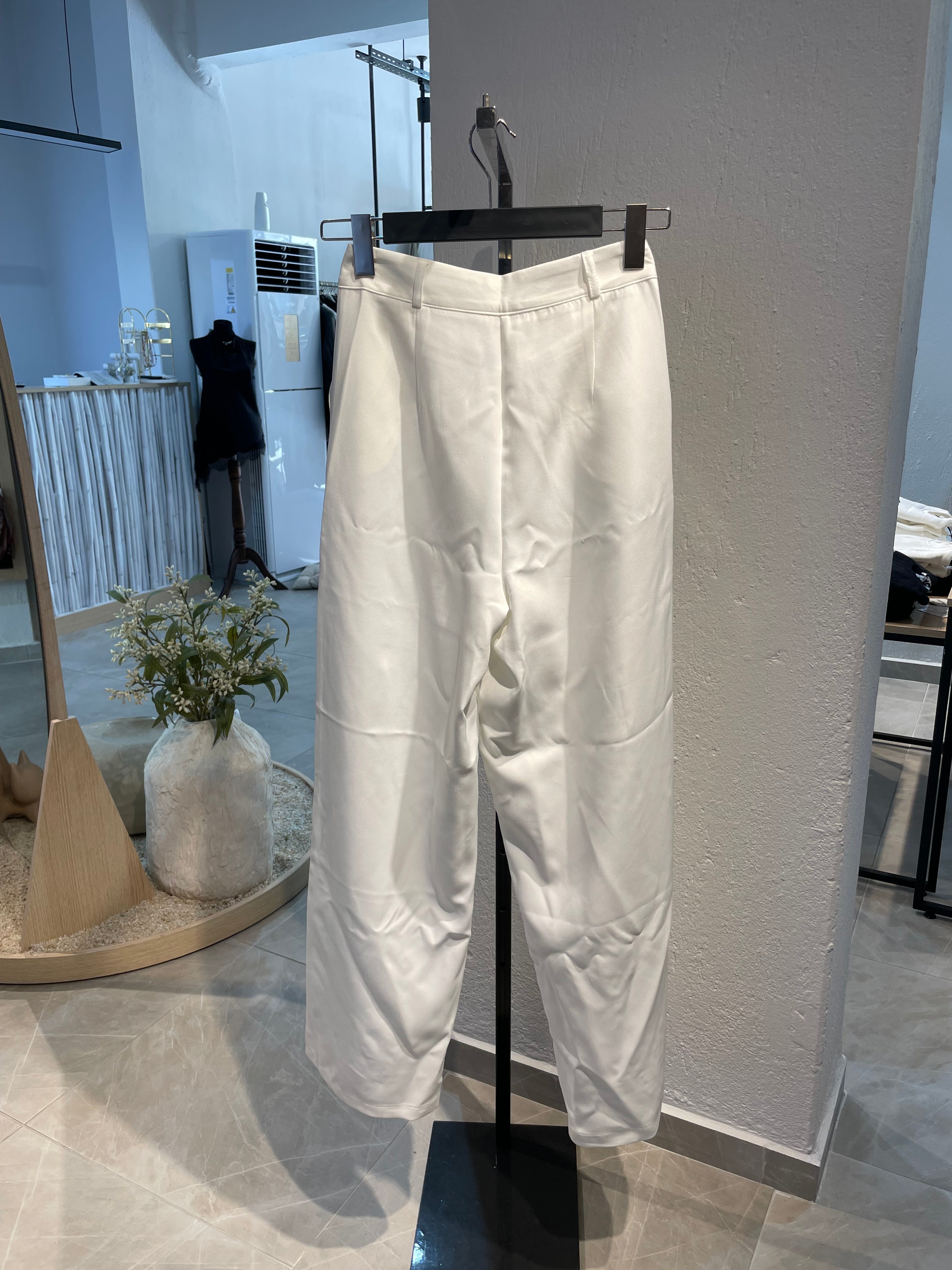 Beyaz ipek krep Pantolon