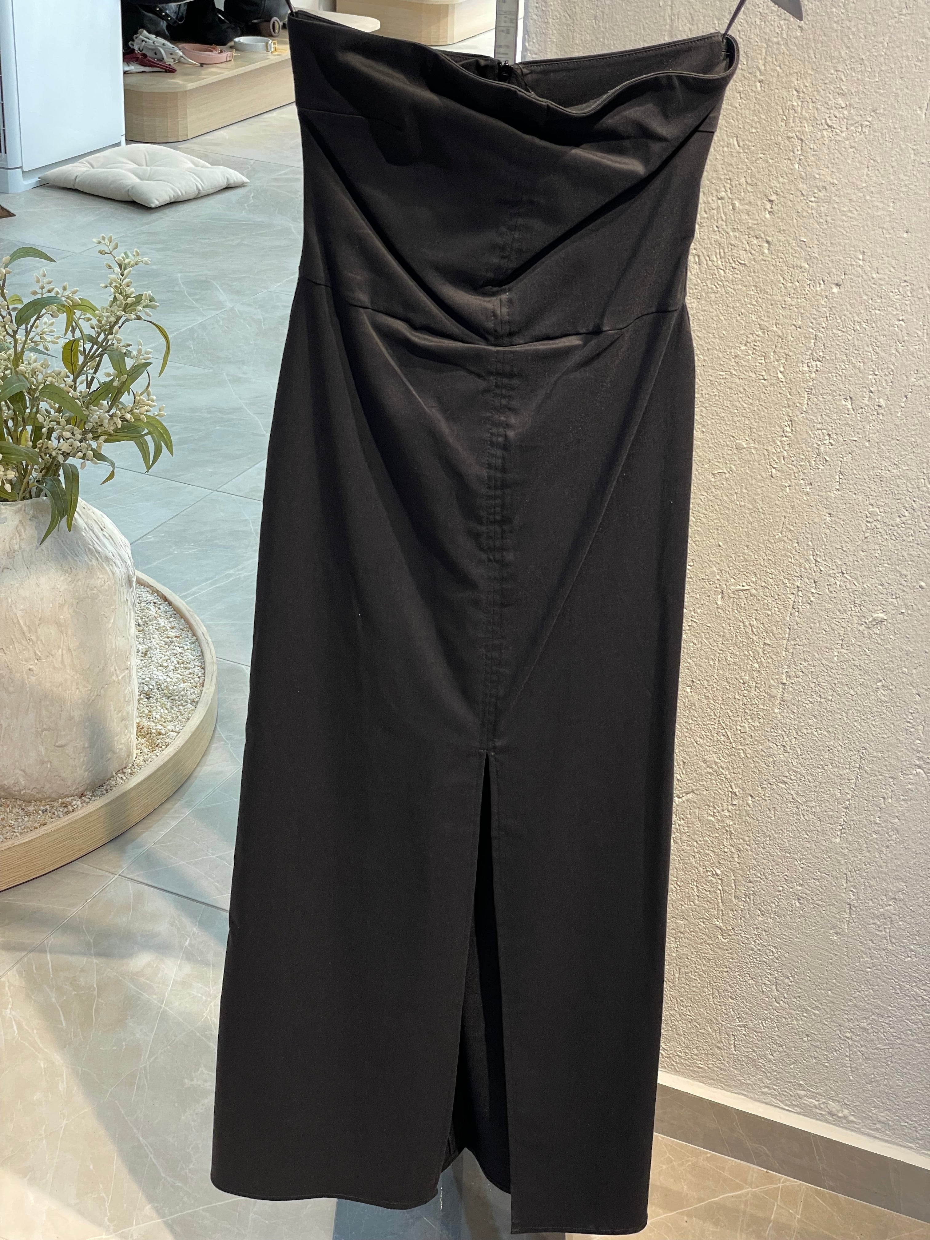 Straplez Yırtmaç Detay Elbise