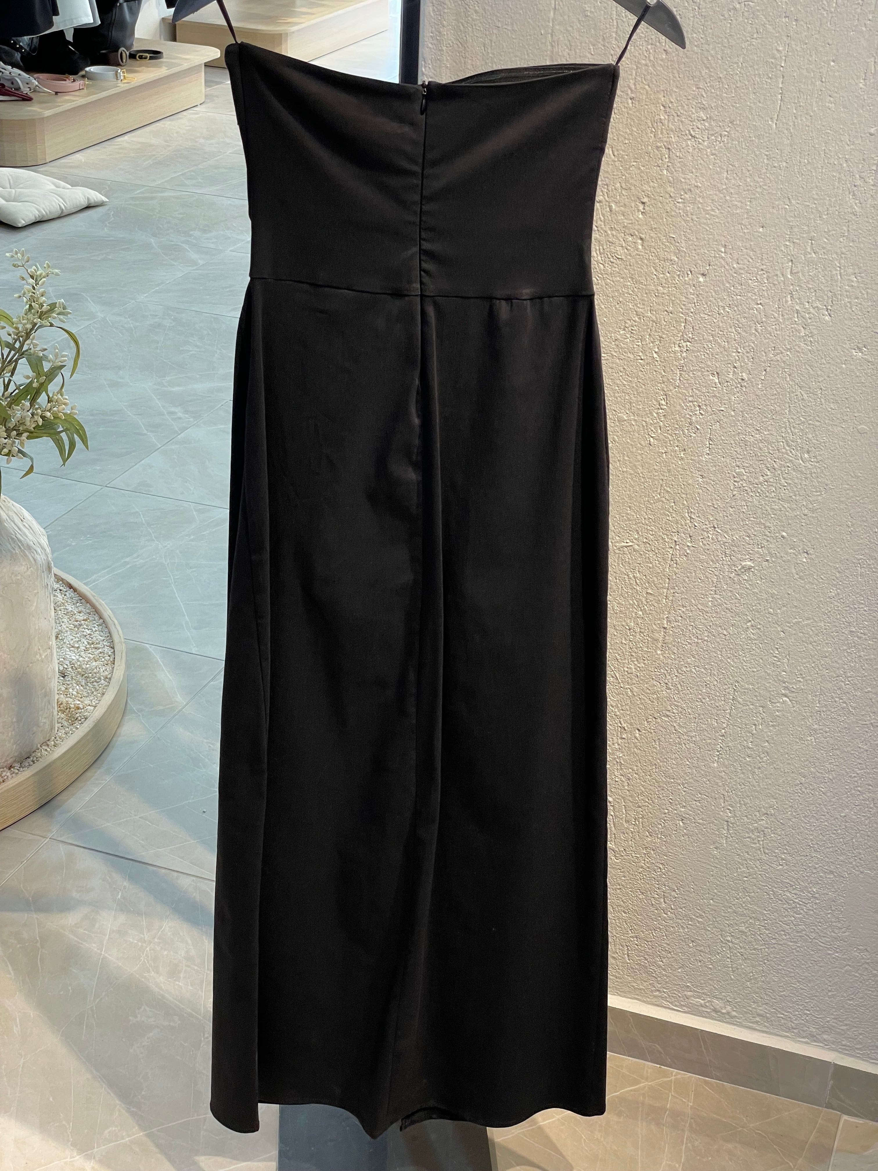 Straplez Yırtmaç Detay Elbise