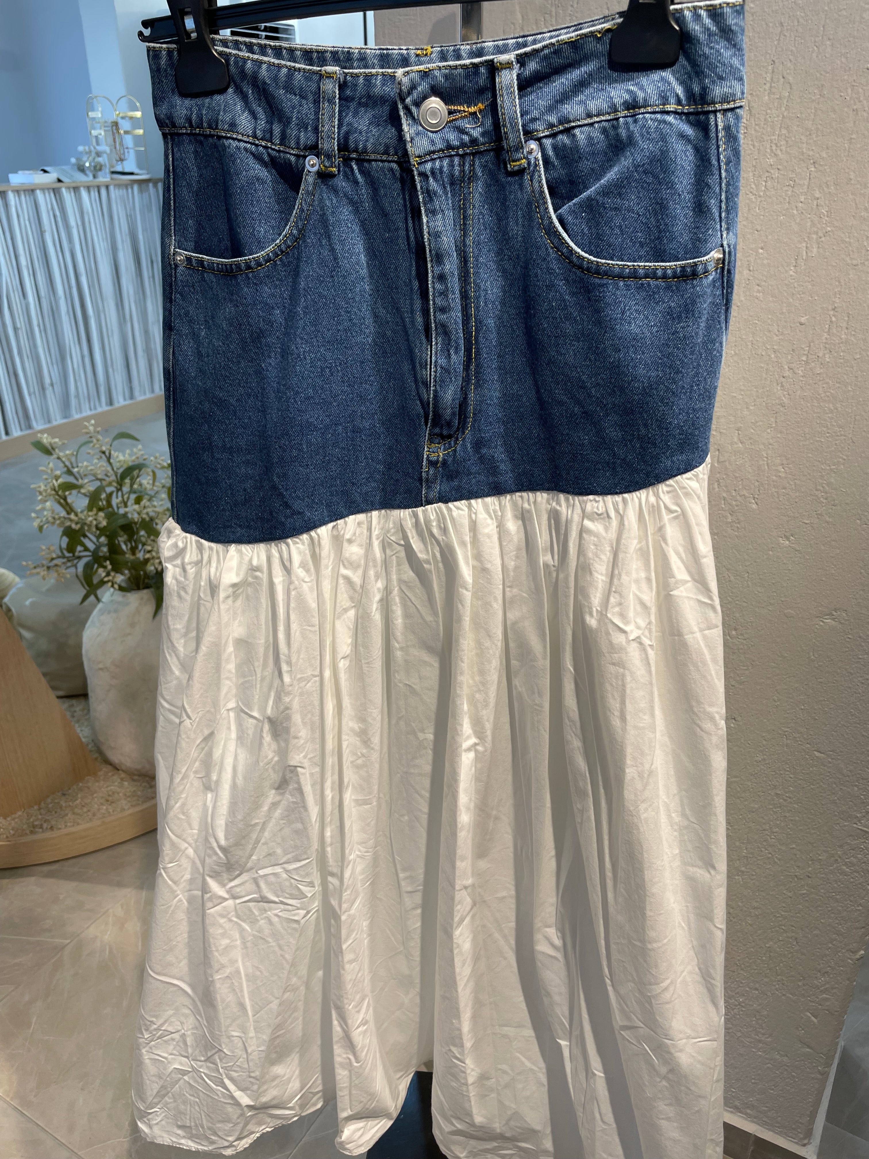 Kot ve Kumaş Detaylı Uzun Etek