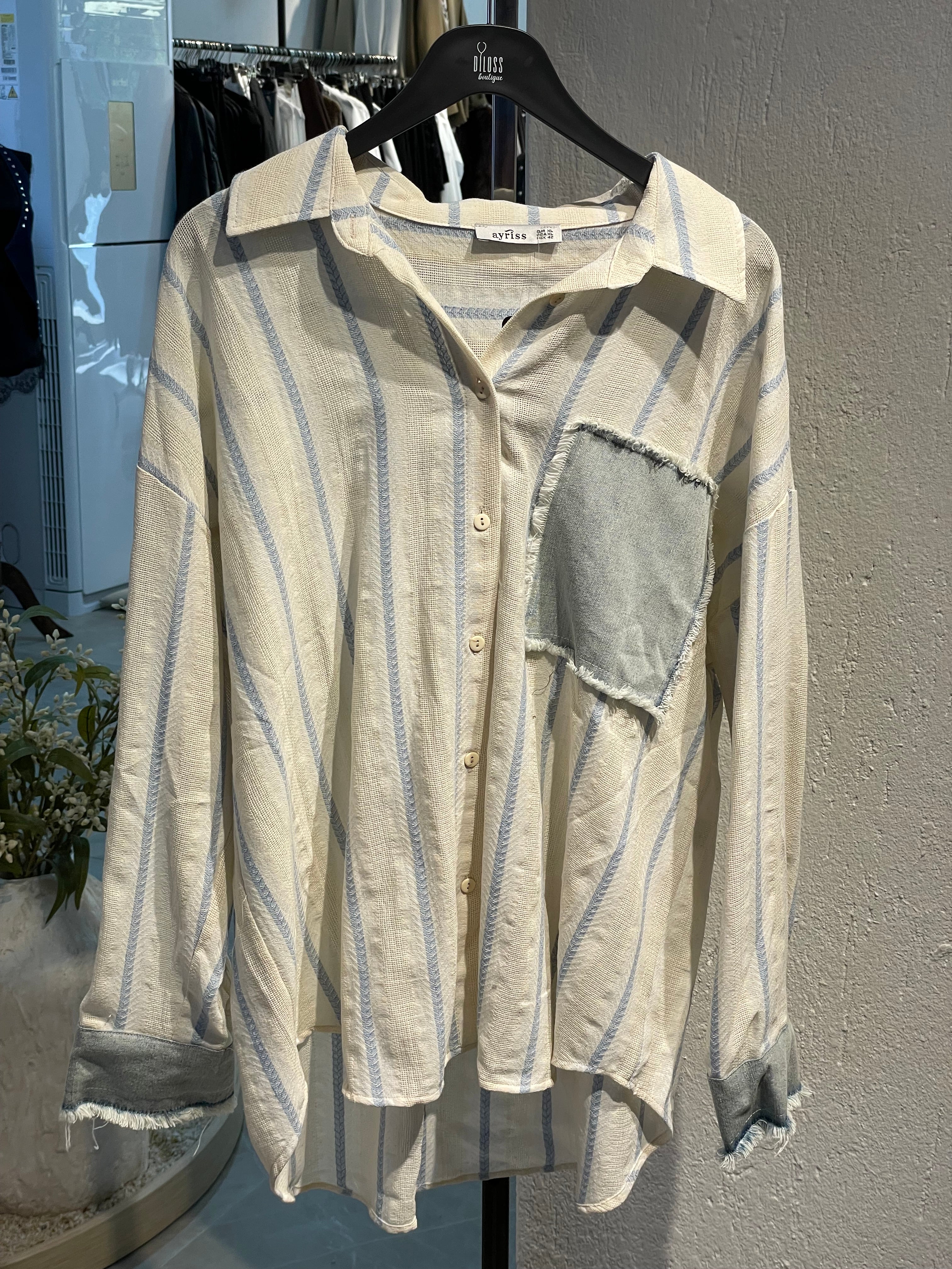 Cepli Garnili İbiza Çizgili Keten Gömlek