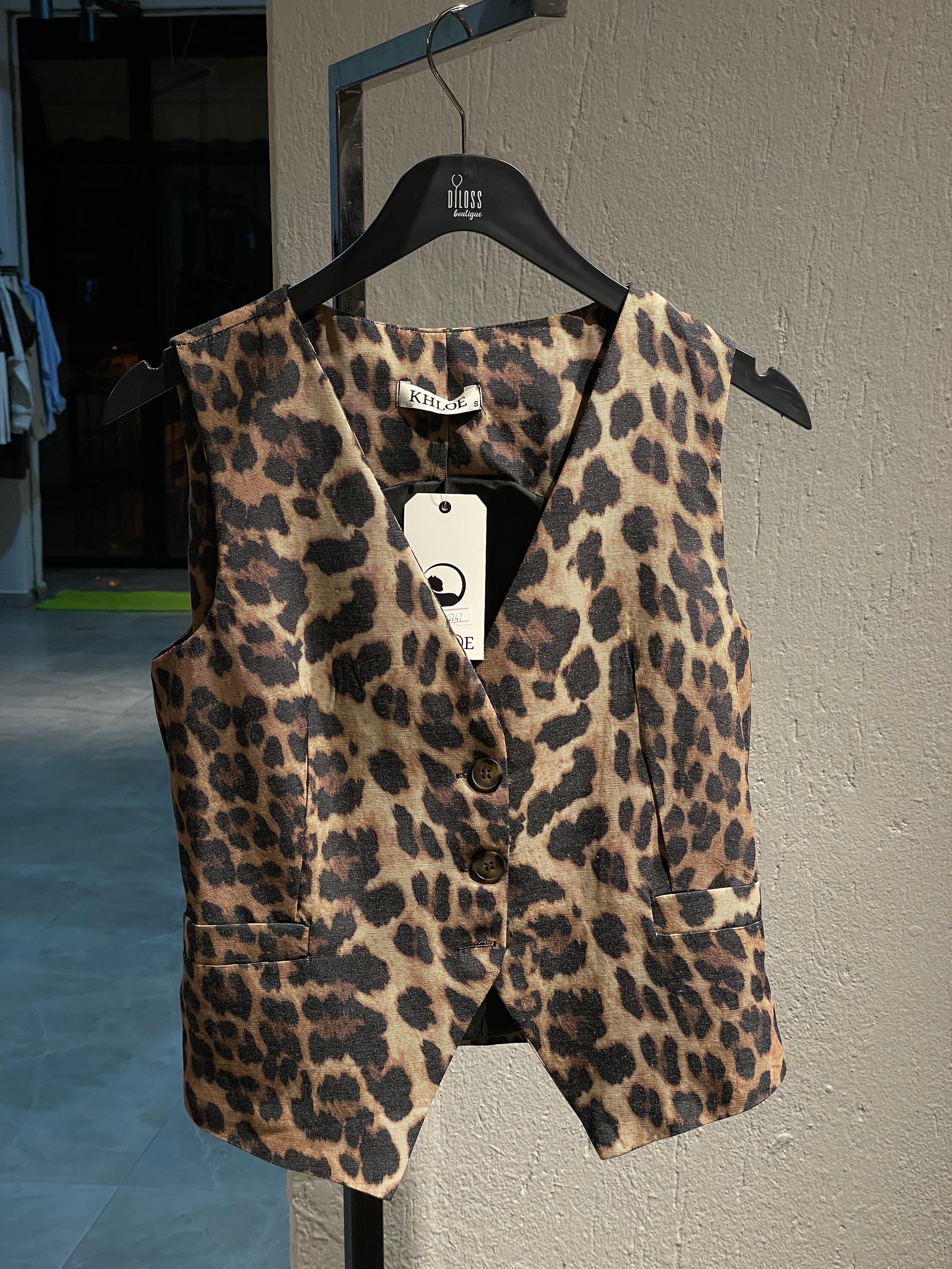 Leopar Desenli Kısa Yelek