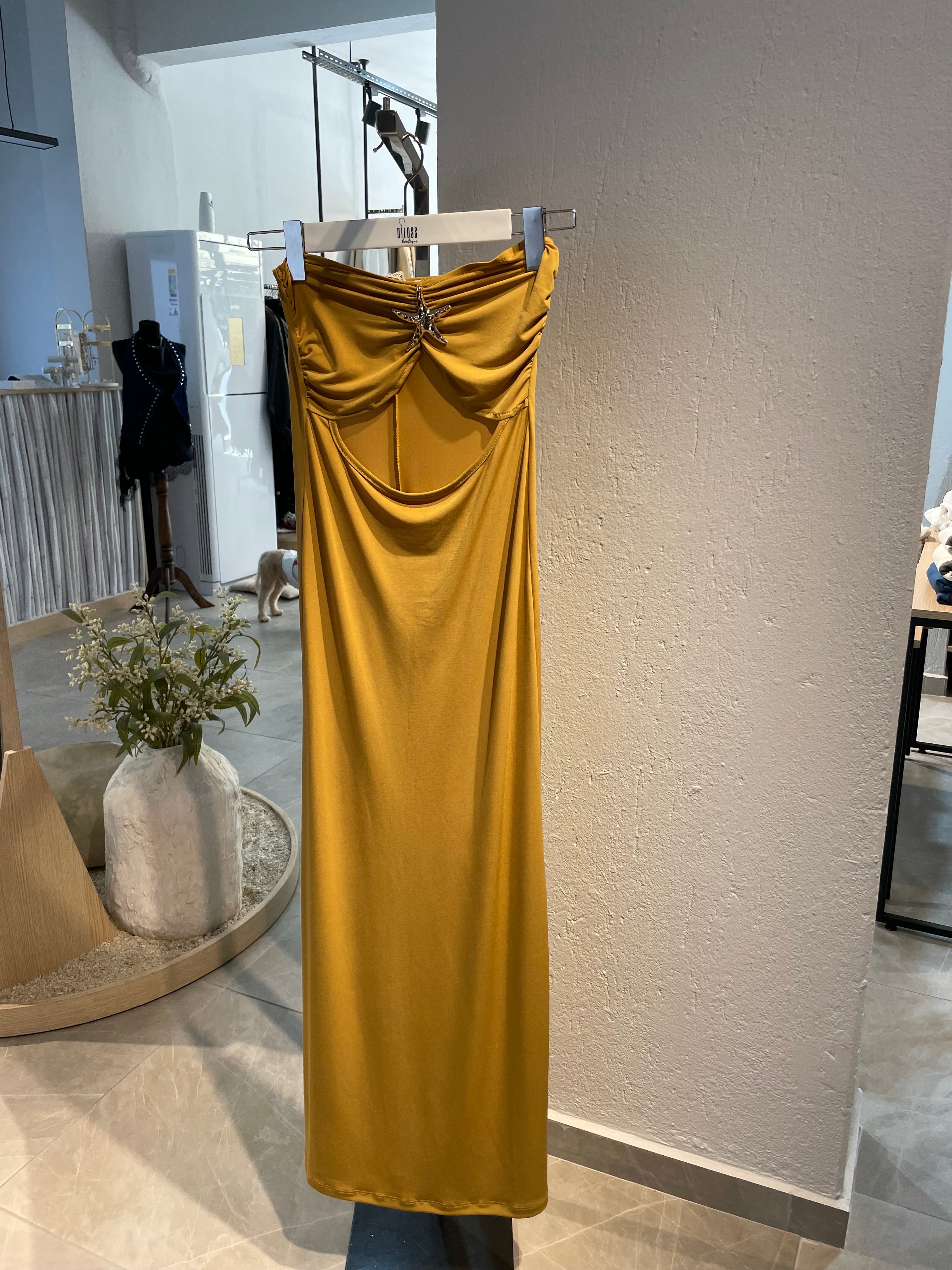 Deniz Yıldızı Detaylı Straplez Uzun Elbise