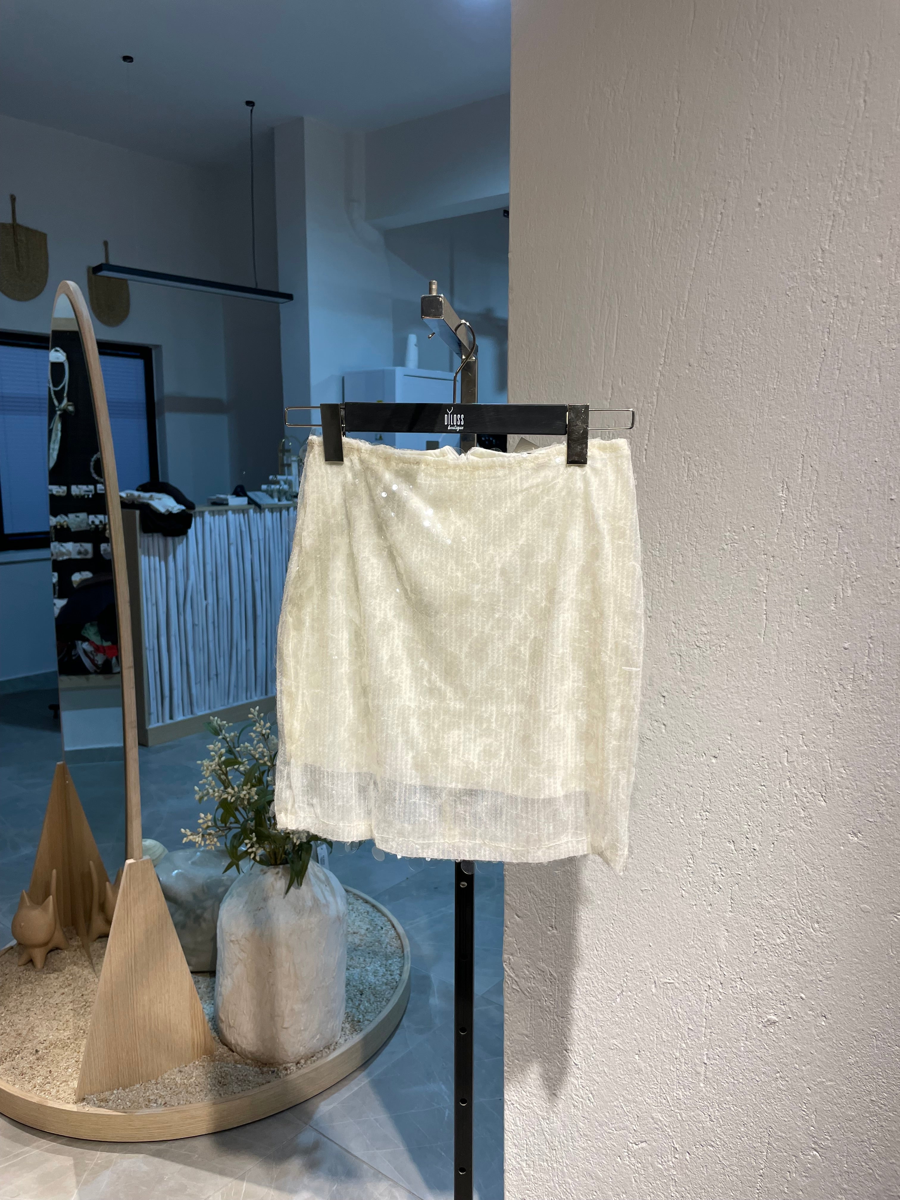 Pullu Tüllü Krem Etek