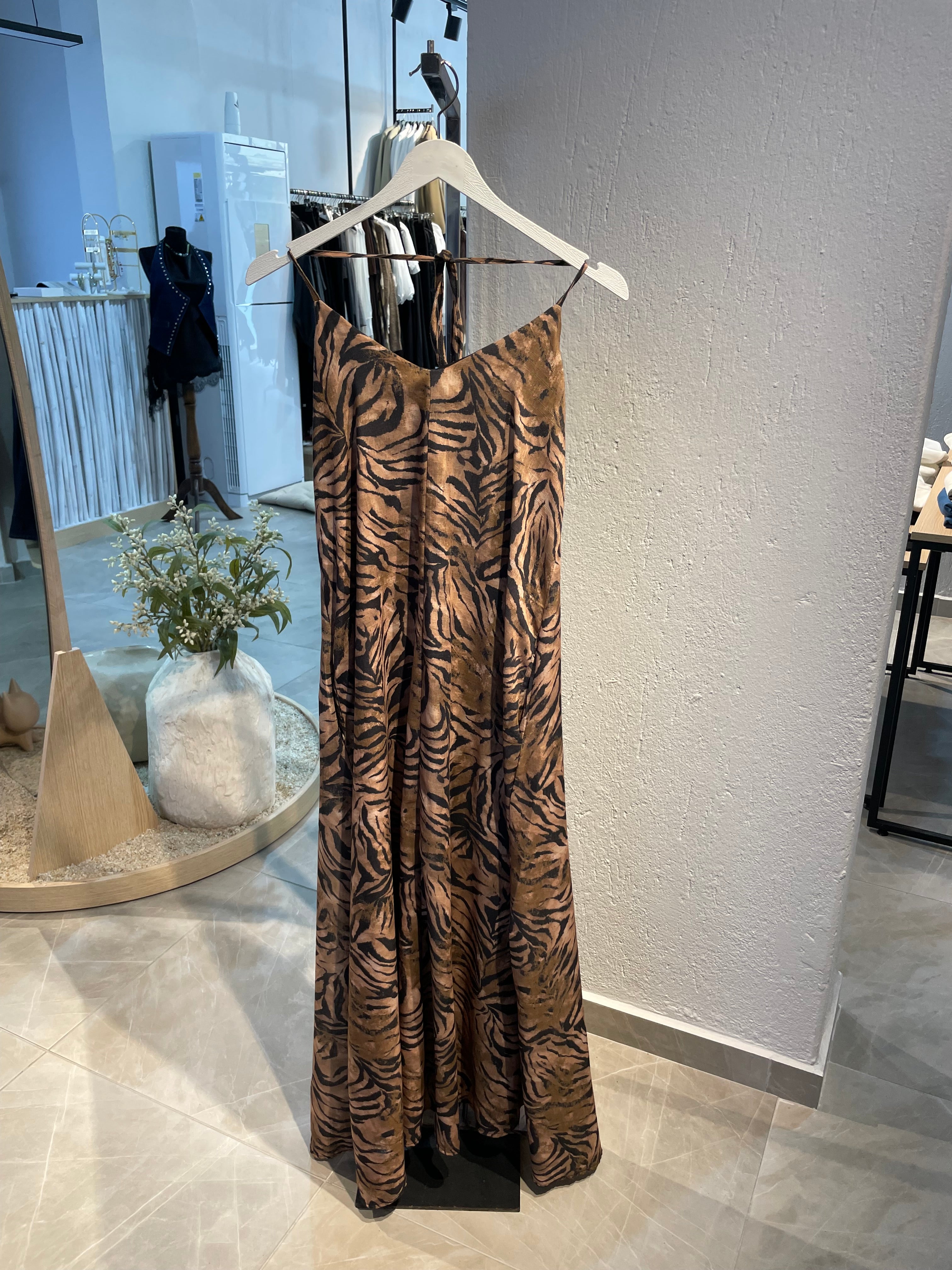 Kaplan Desenli Uzun Elbise