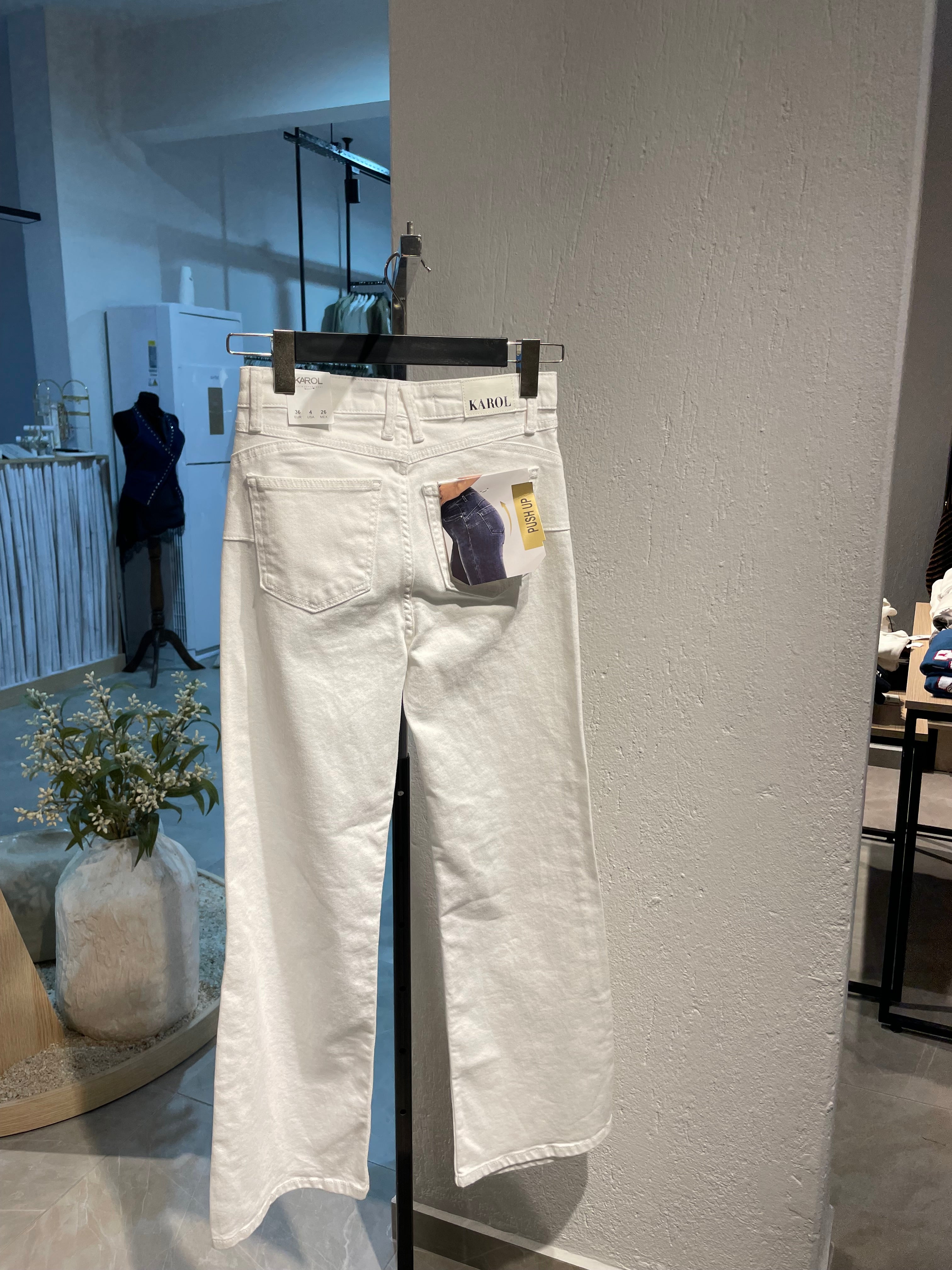 ispanyol Paça Beyaz Kot Pantolon