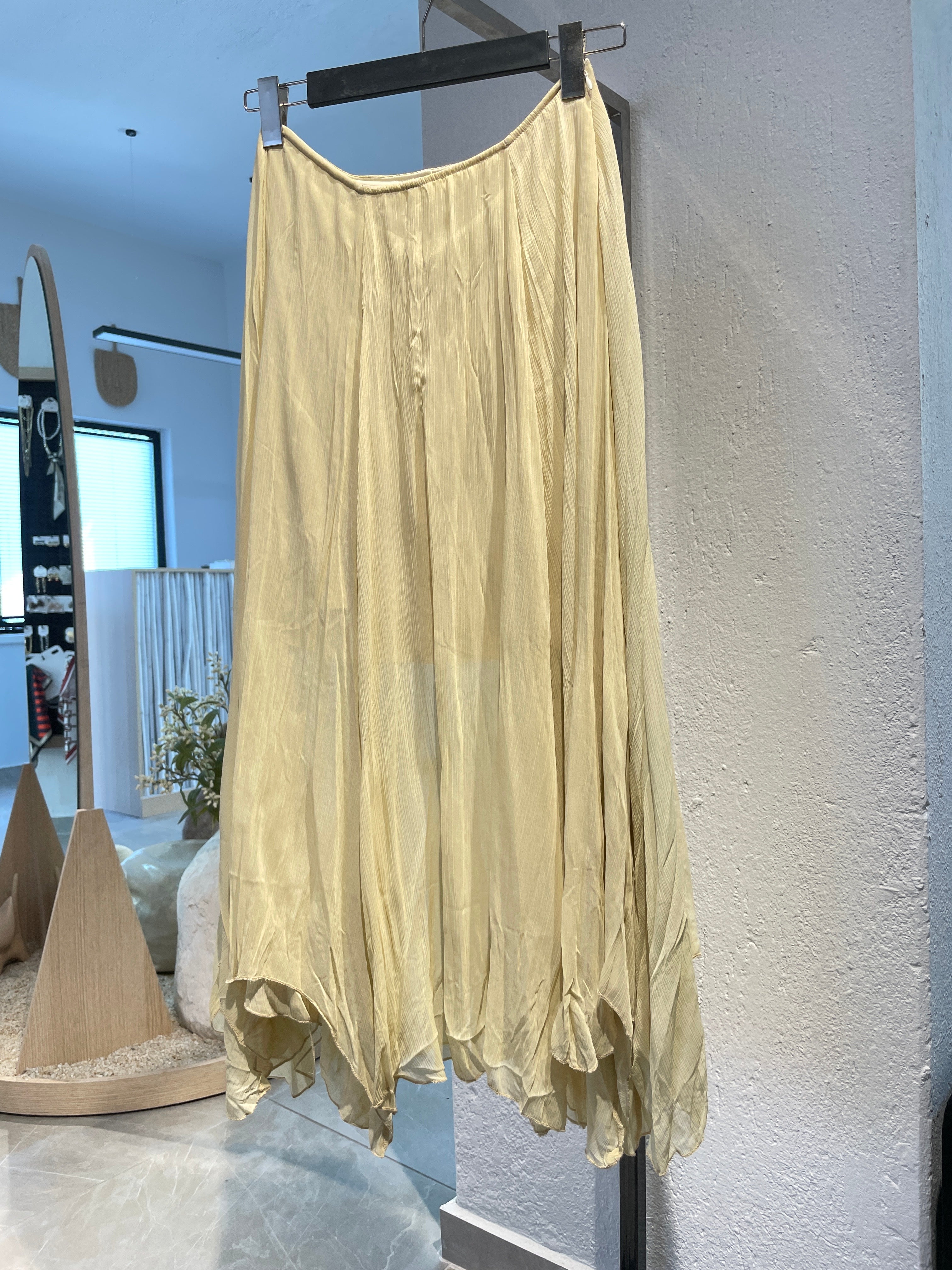 Vanilya Sarısı Simetrik Uzun Etek