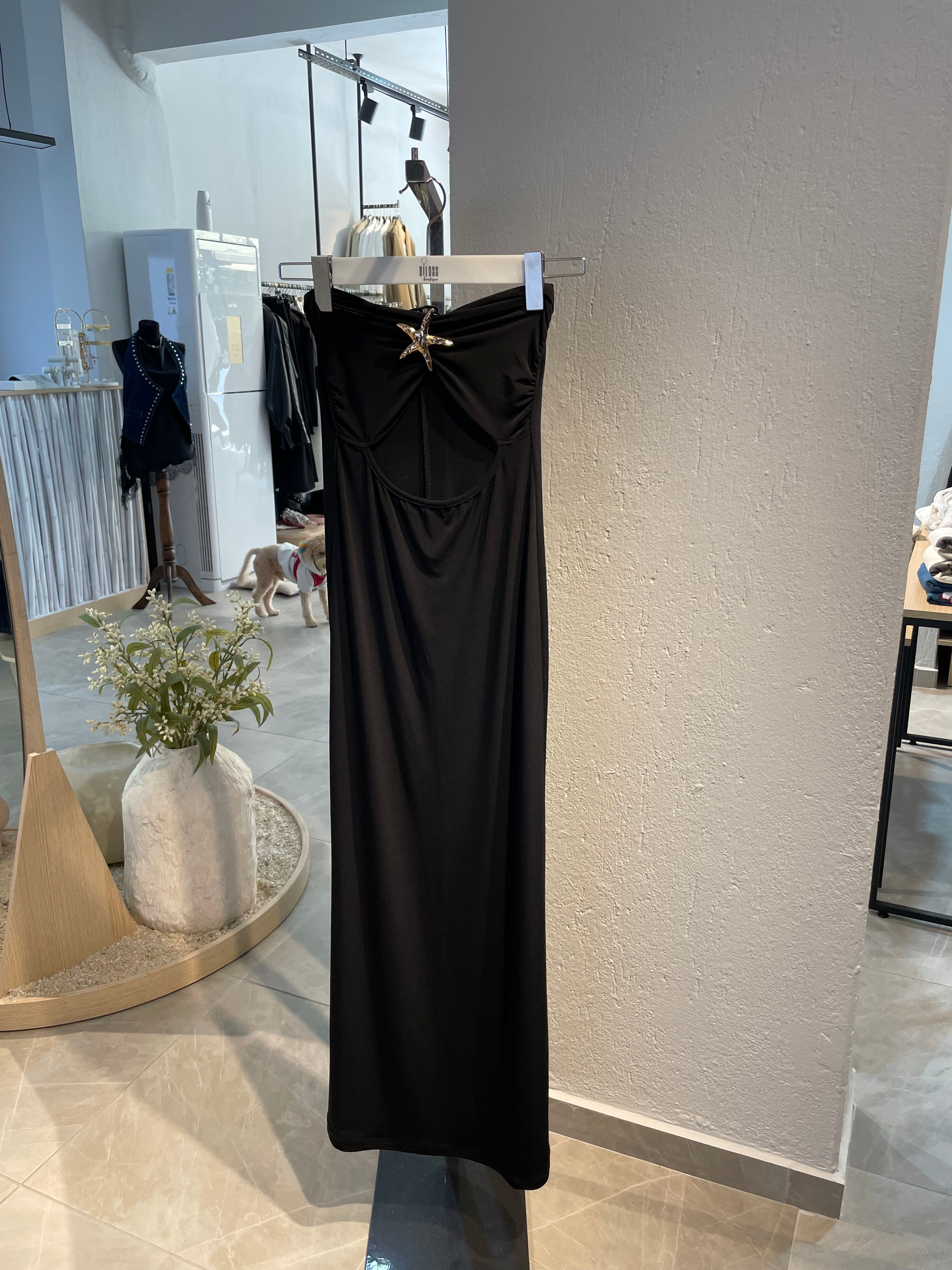 Deniz Yıldızı Detaylı Straplez Uzun Elbise