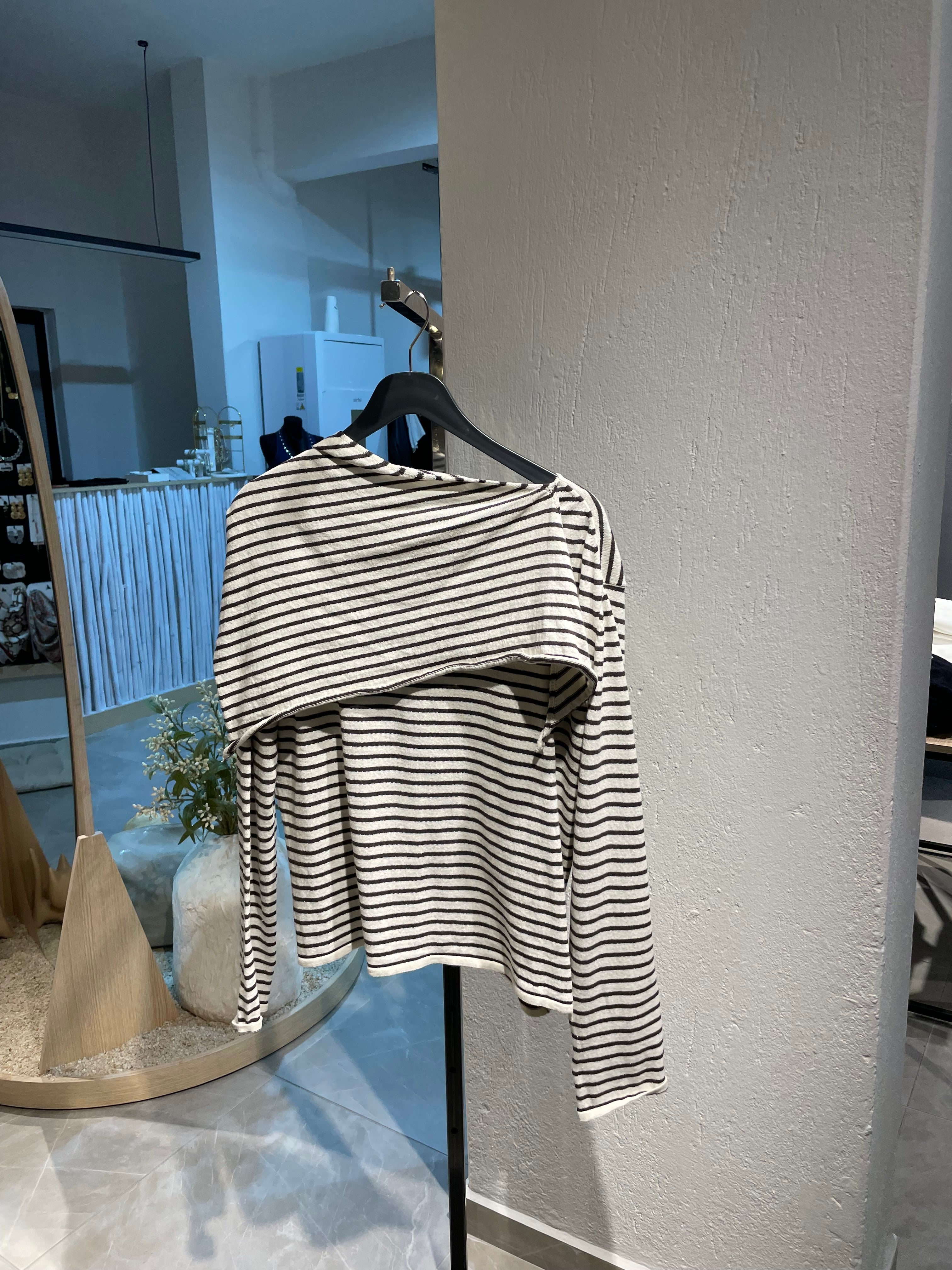 Triko Çizgili Pelerinli Kazak