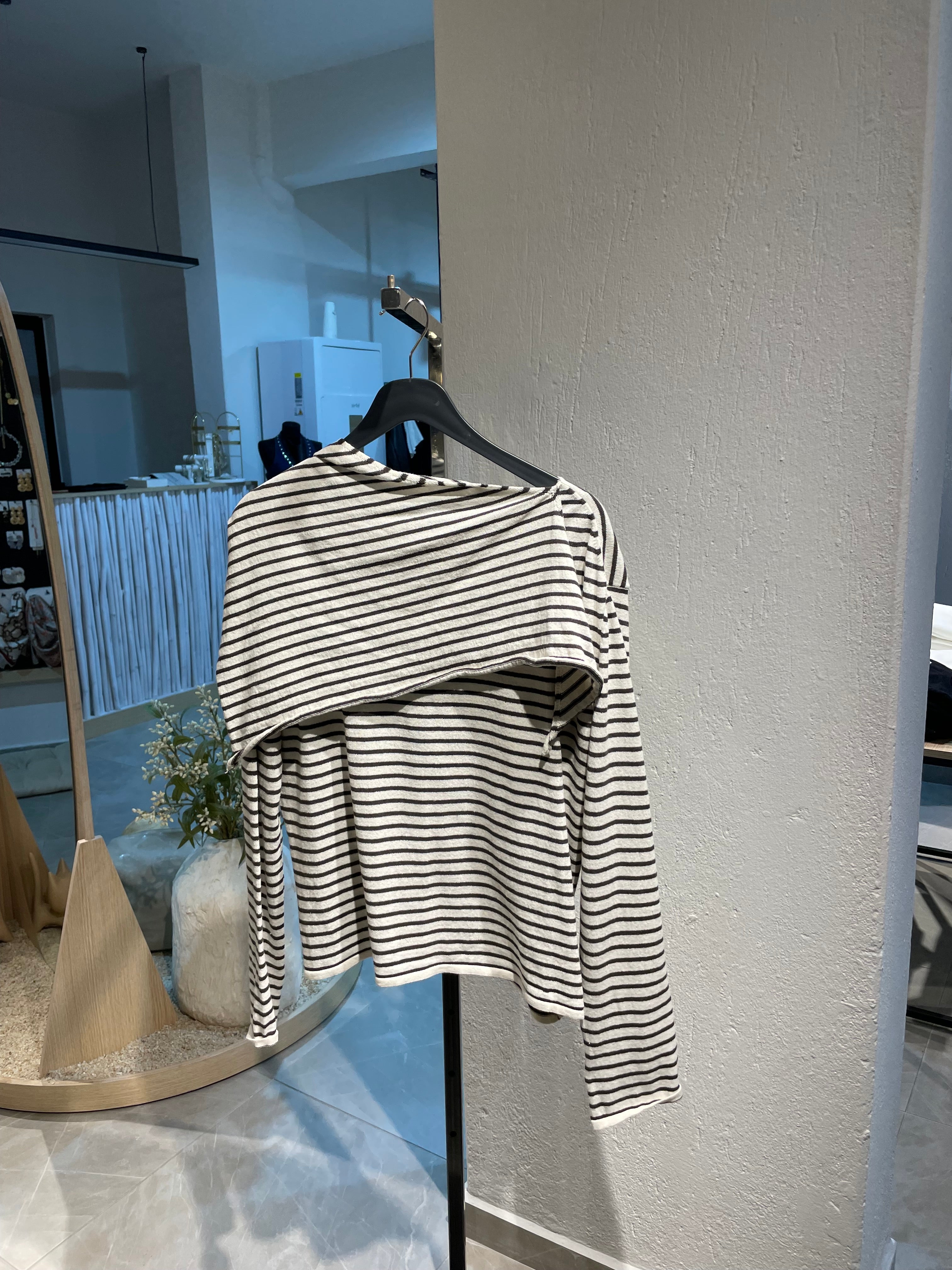 Triko Çizgili Pelerinli Kazak