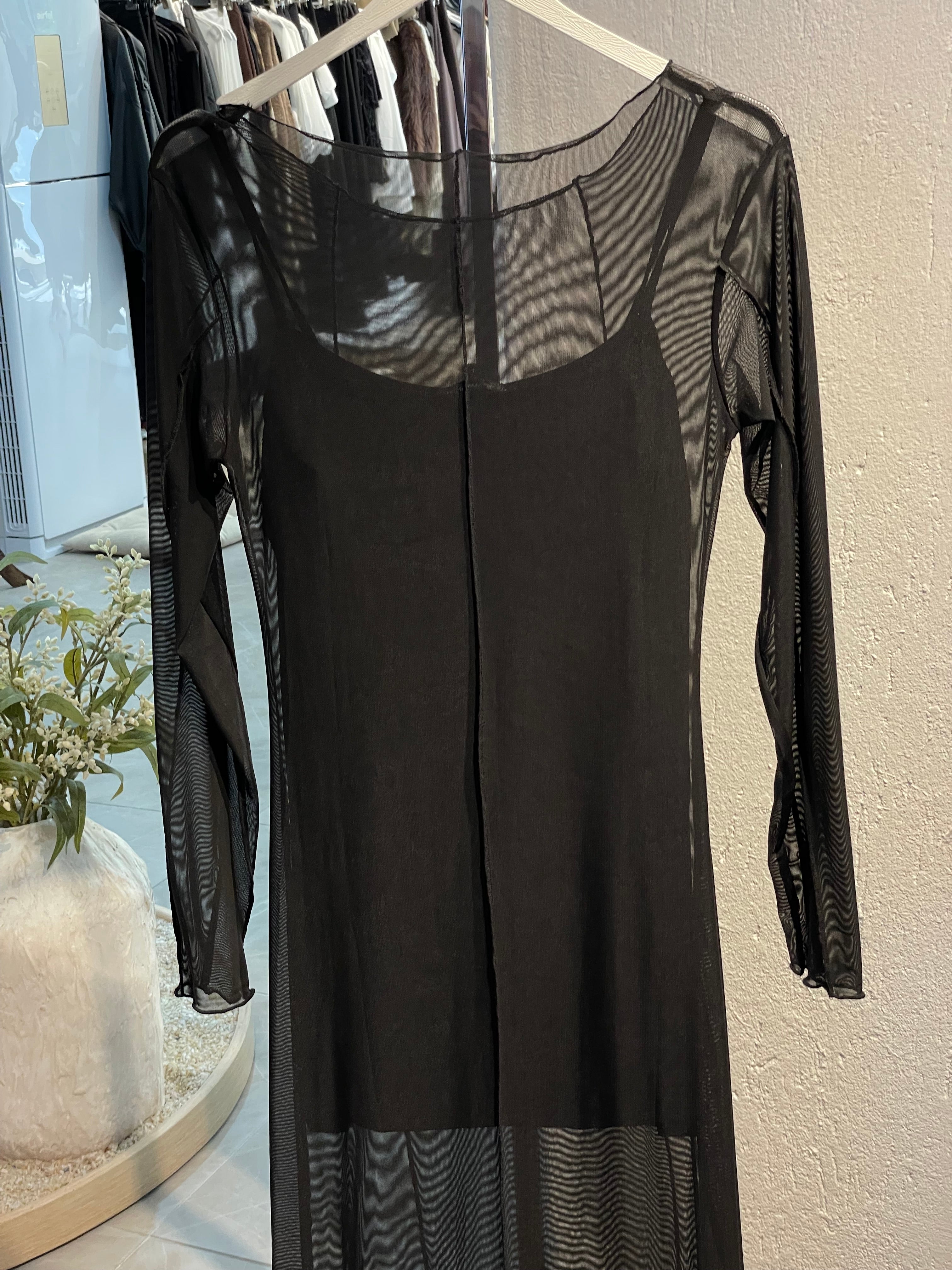 Tül Detay Astarlı Uzun Elbise