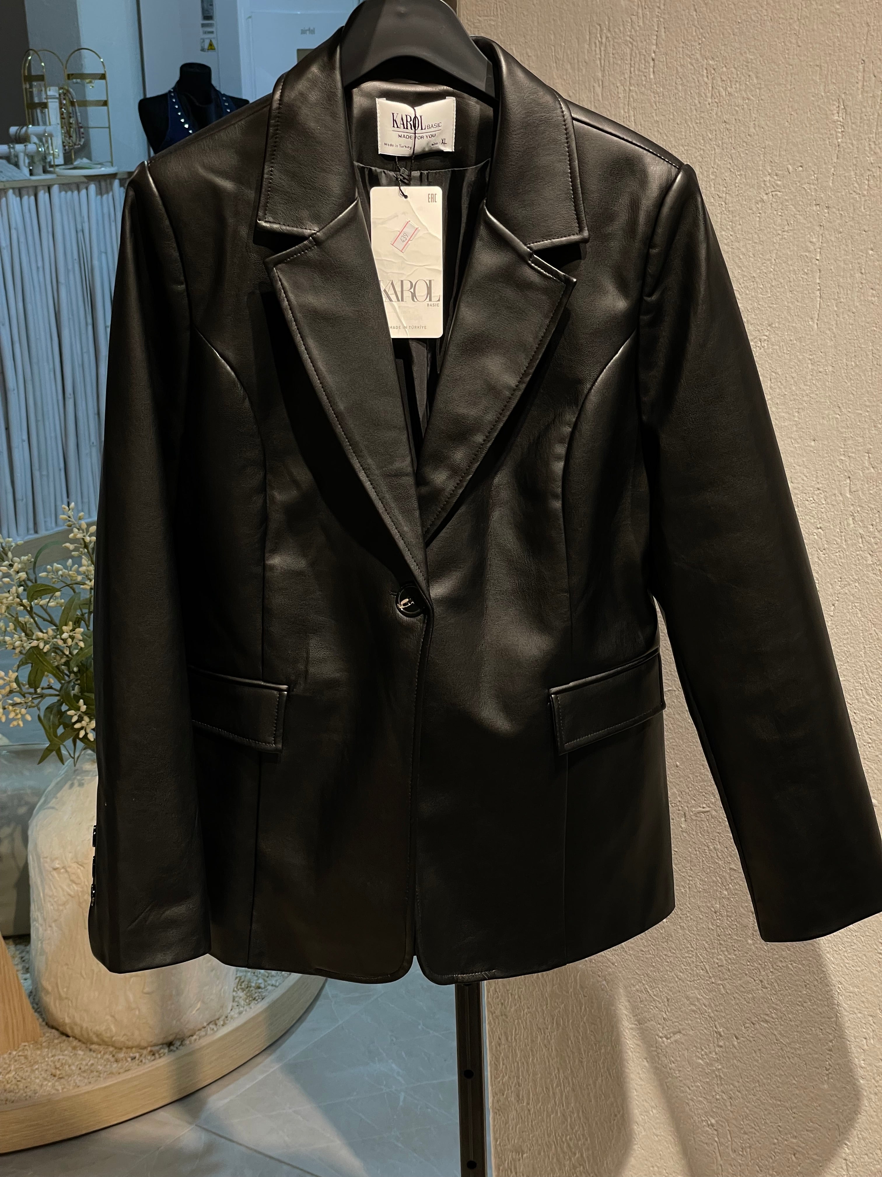 Siyah Deri Blazer Ceket