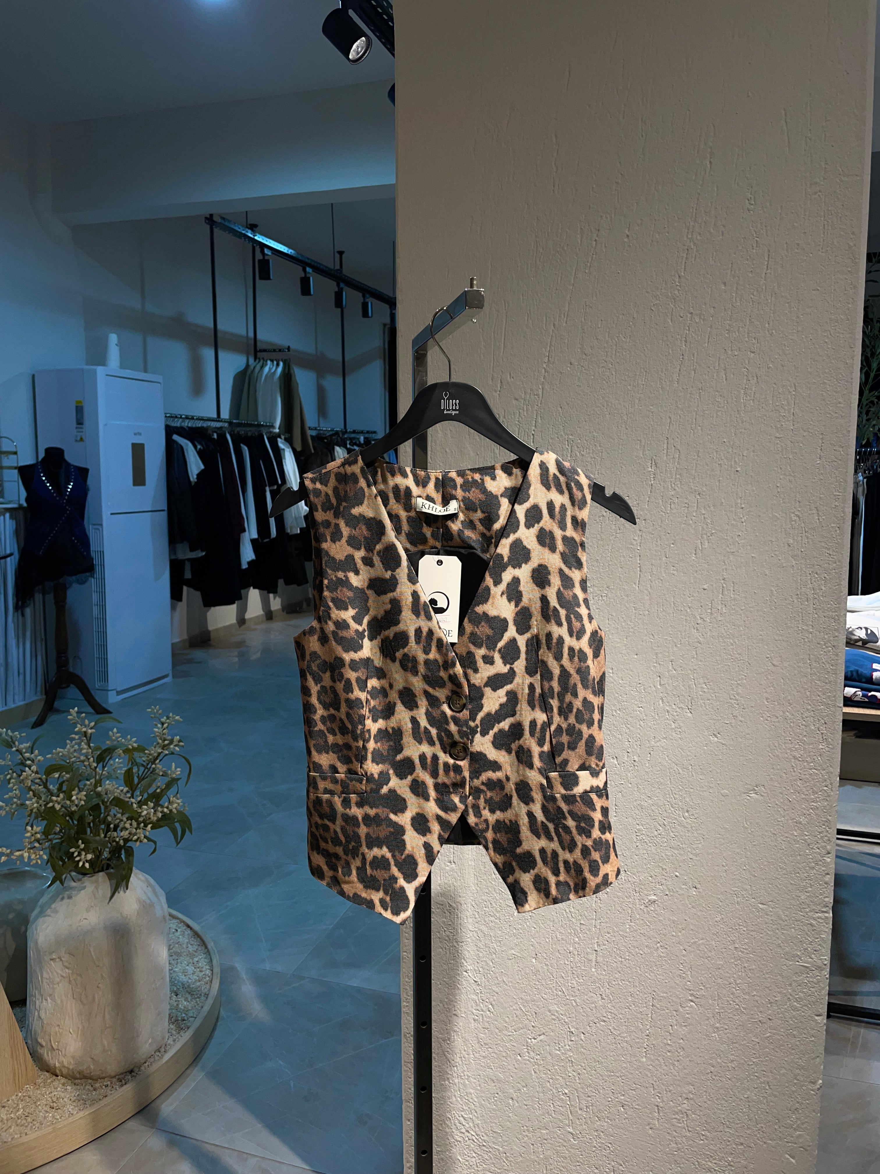 Leopar Desenli Kısa Yelek