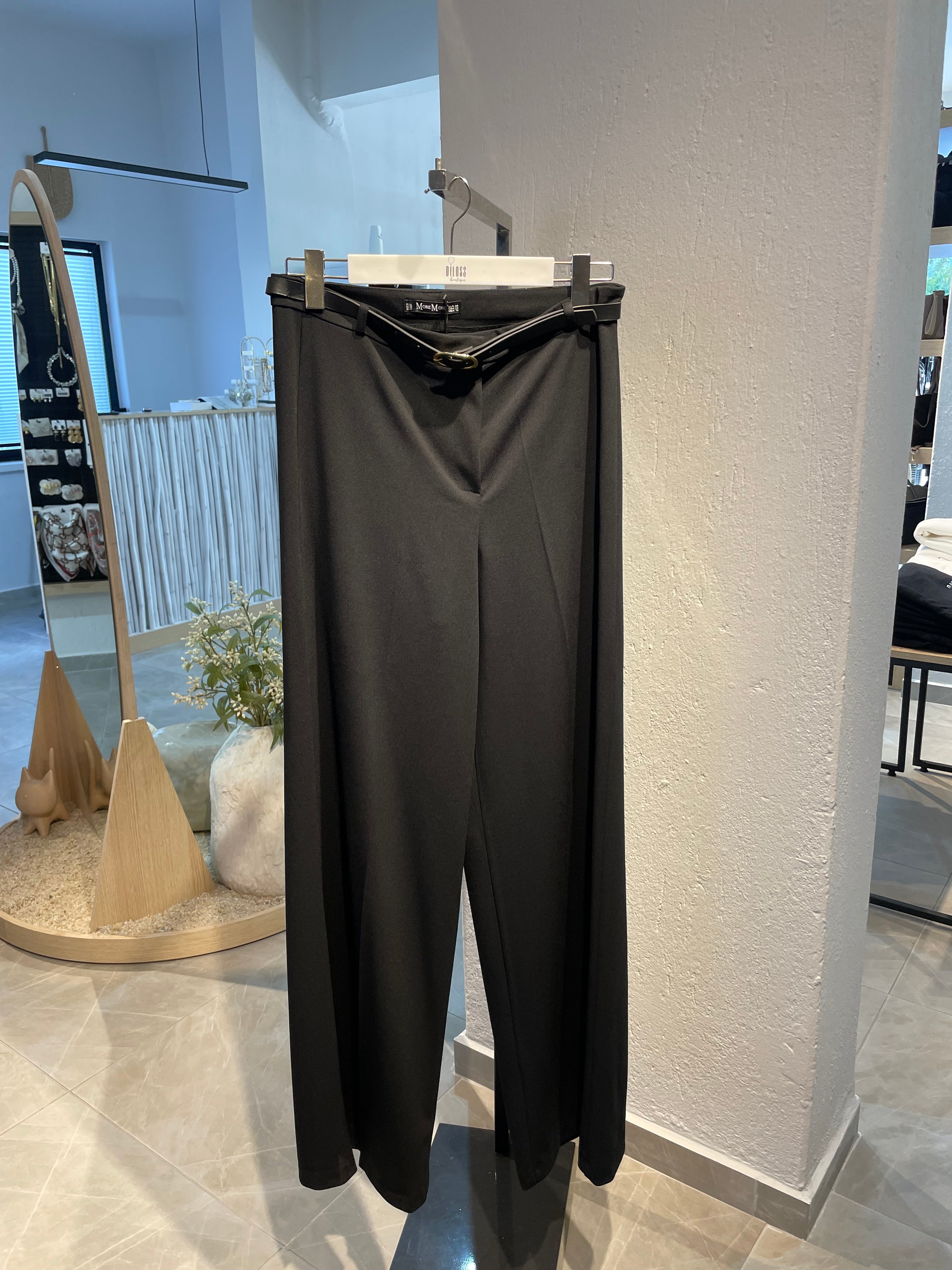 Gold Detay Kemerli Siyah Palazzo