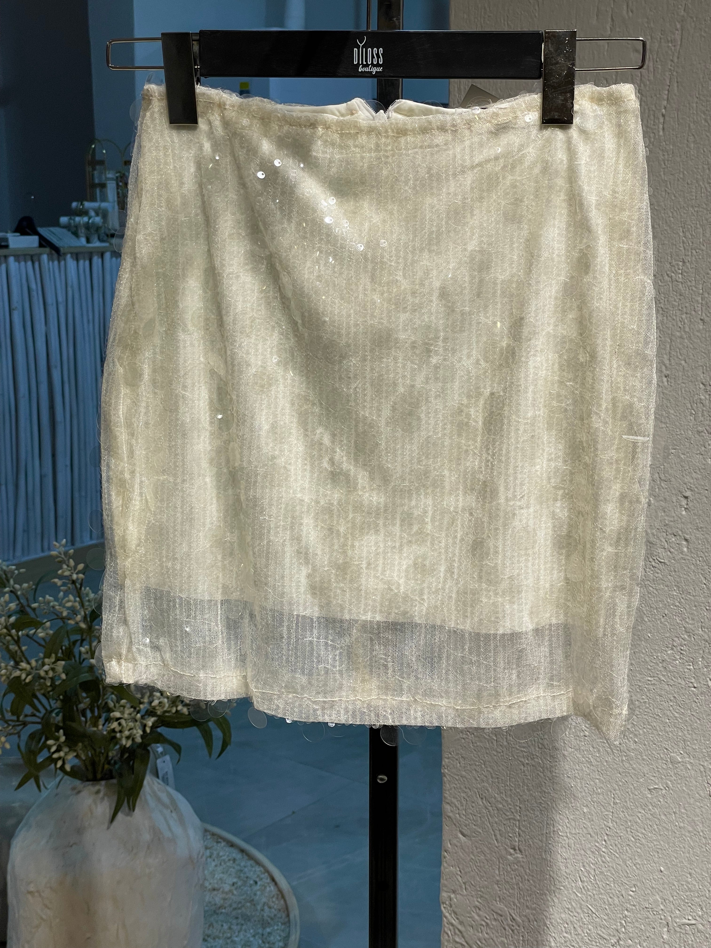 Pullu Tüllü Krem Etek