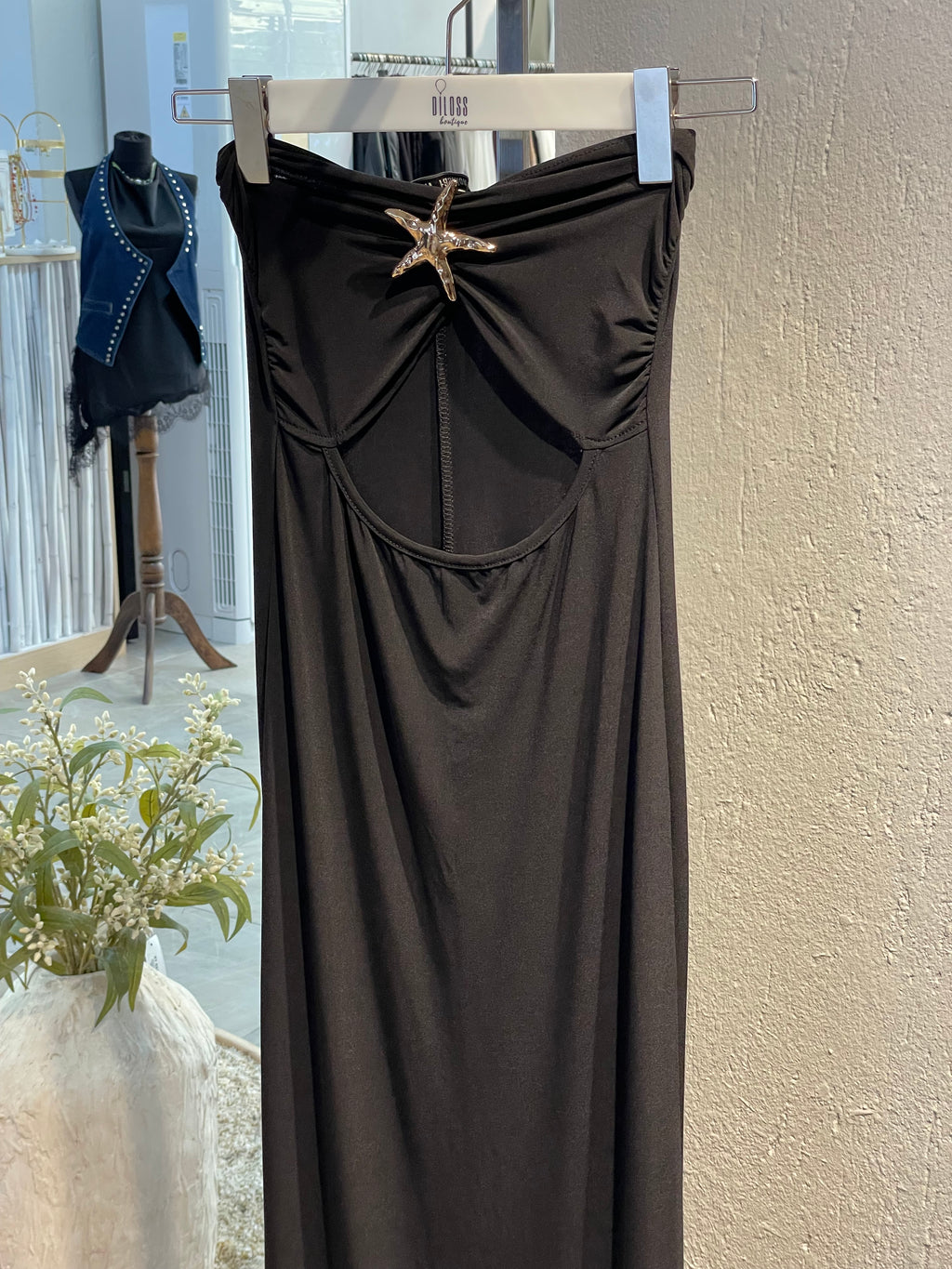 Deniz Yıldızı Detaylı Straplez Uzun Elbise