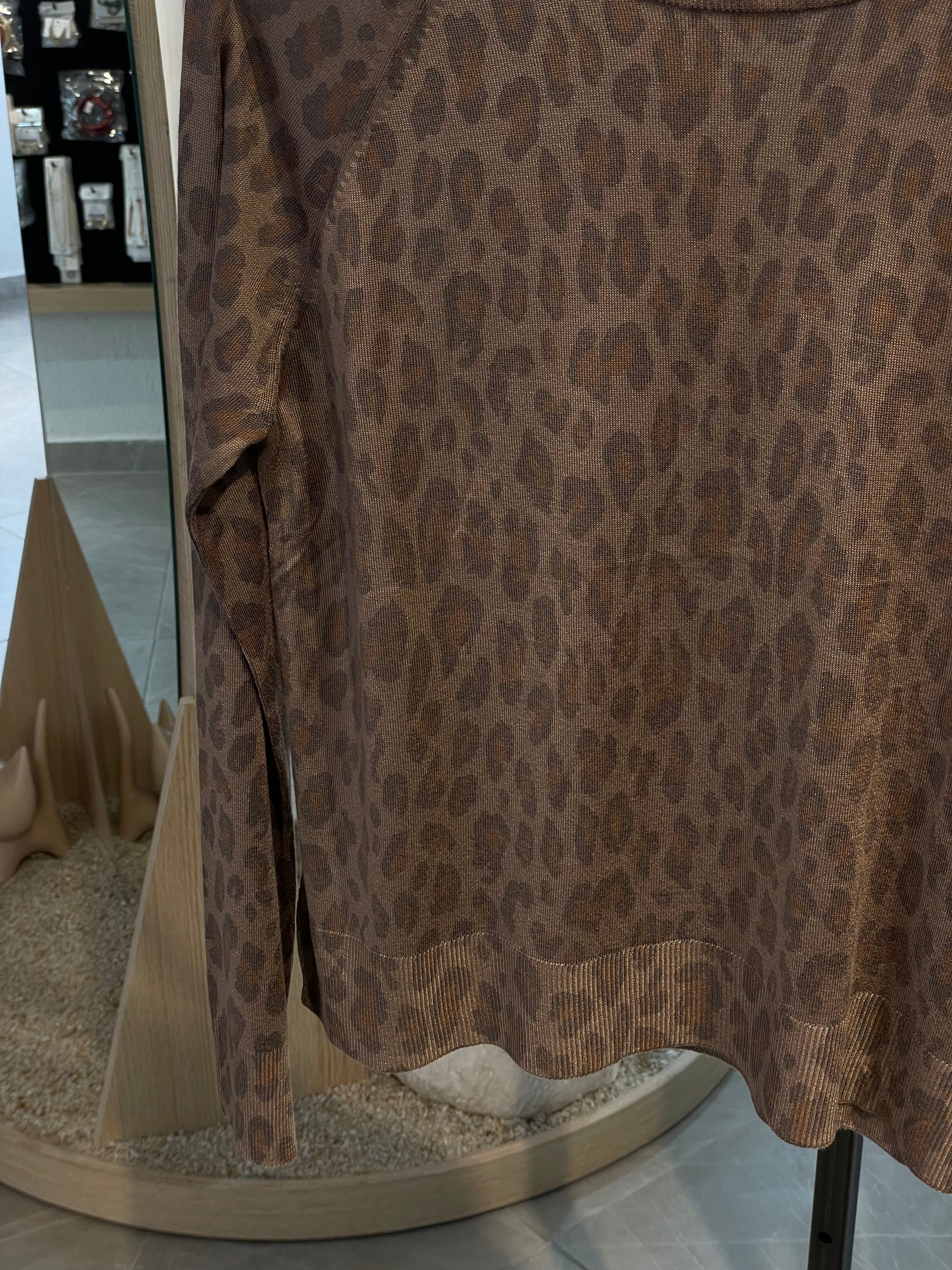 Dlvn Bisiklet Yaka Leopar Baskılı Triko Kazak