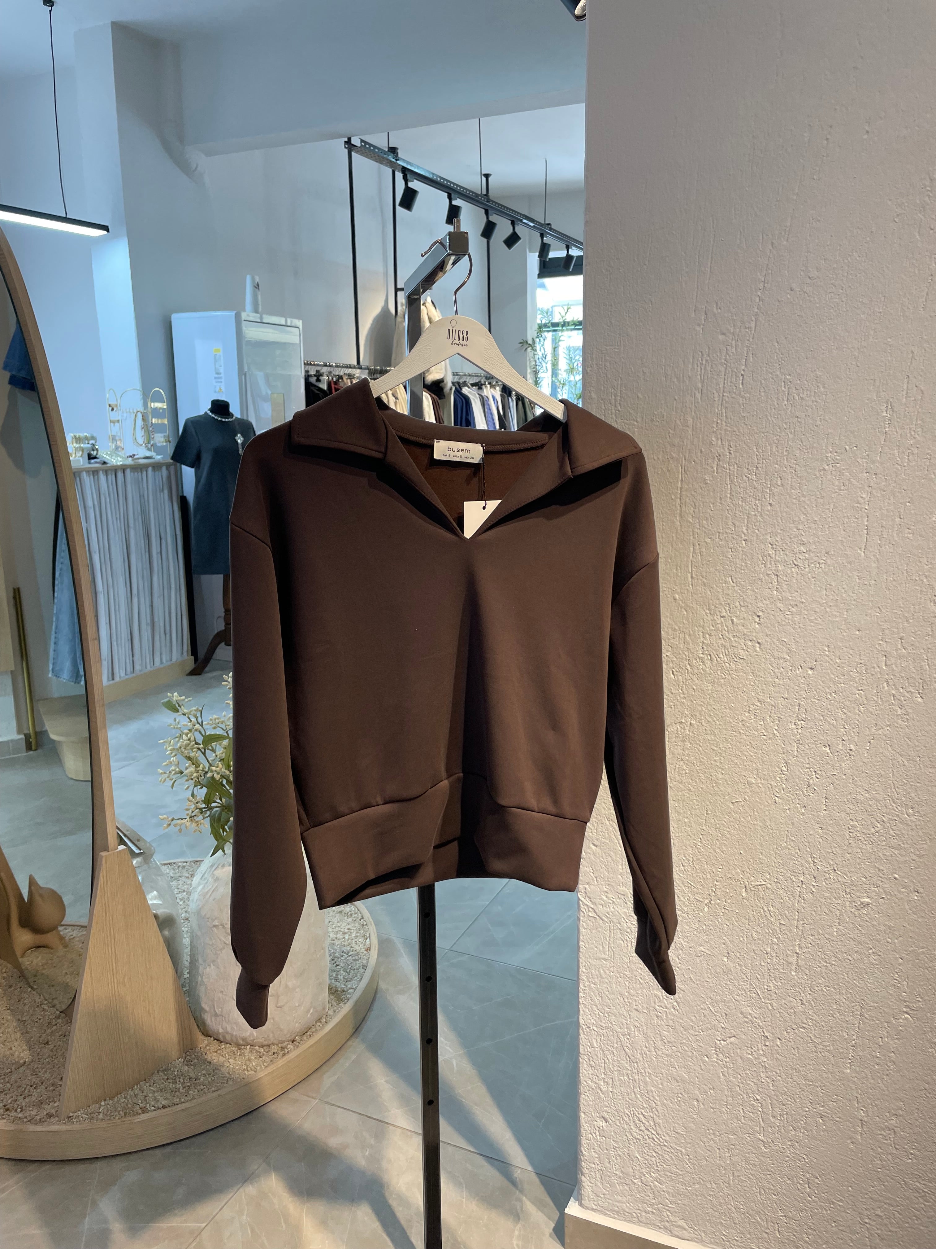 Oys Kumaş Yakalı Sweat Kazak