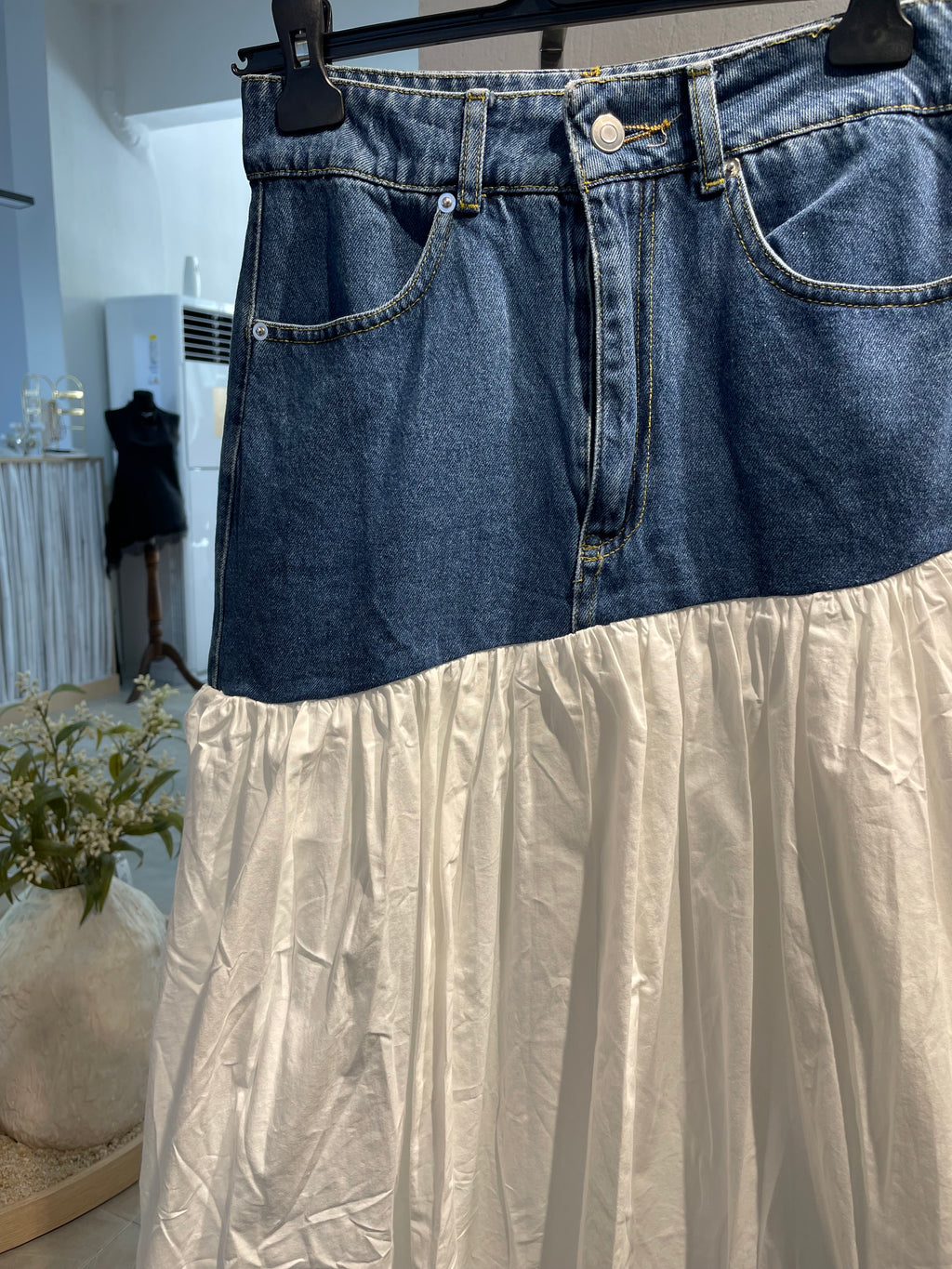 Kot ve Kumaş Detaylı Uzun Etek