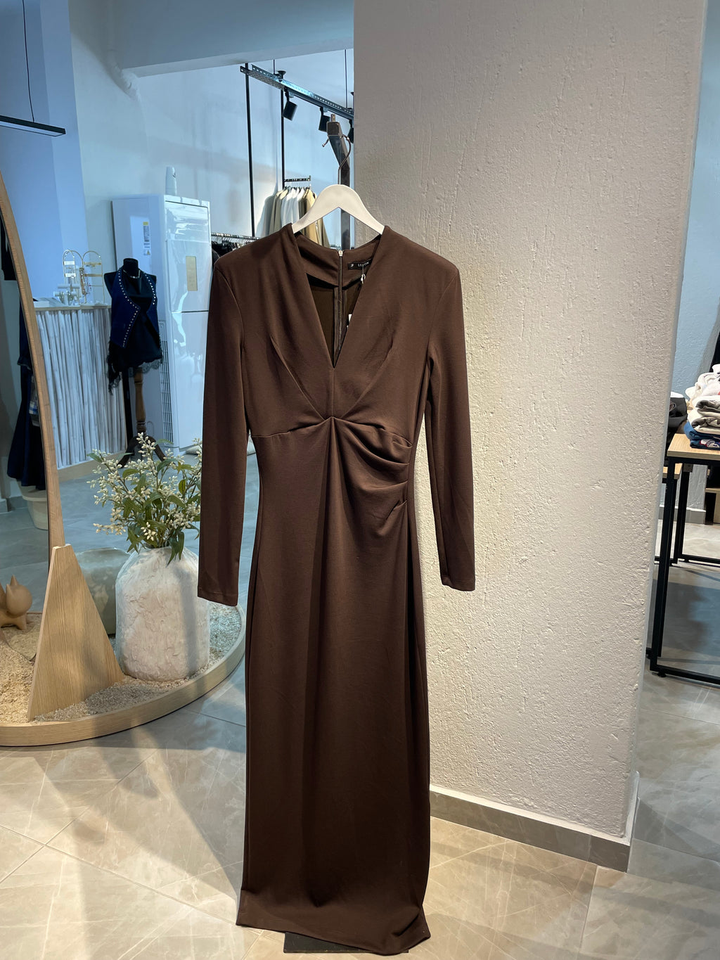 Önden Büzgülü Uzun Davet Elbisesi