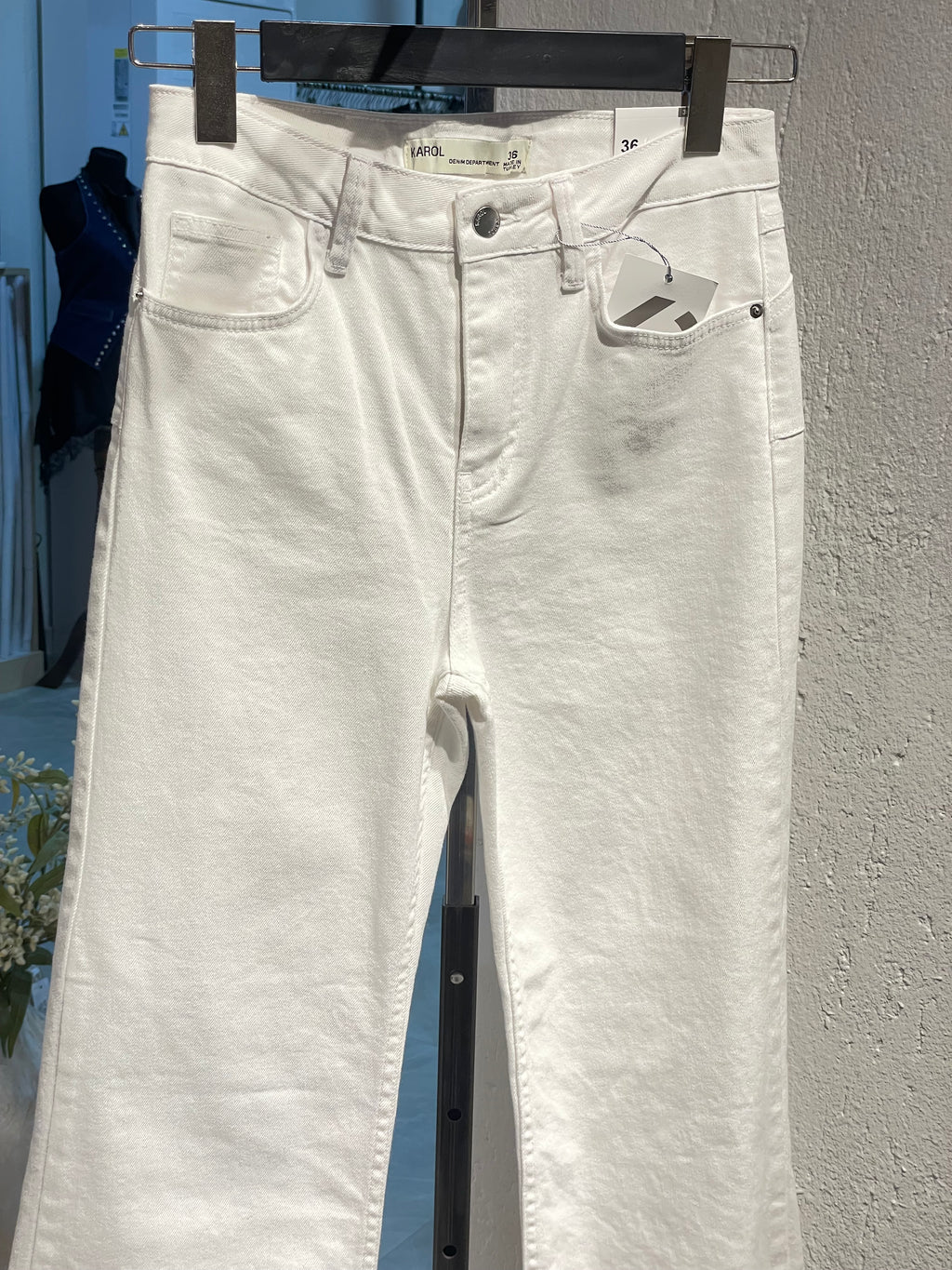 ispanyol Paça Beyaz Kot Pantolon