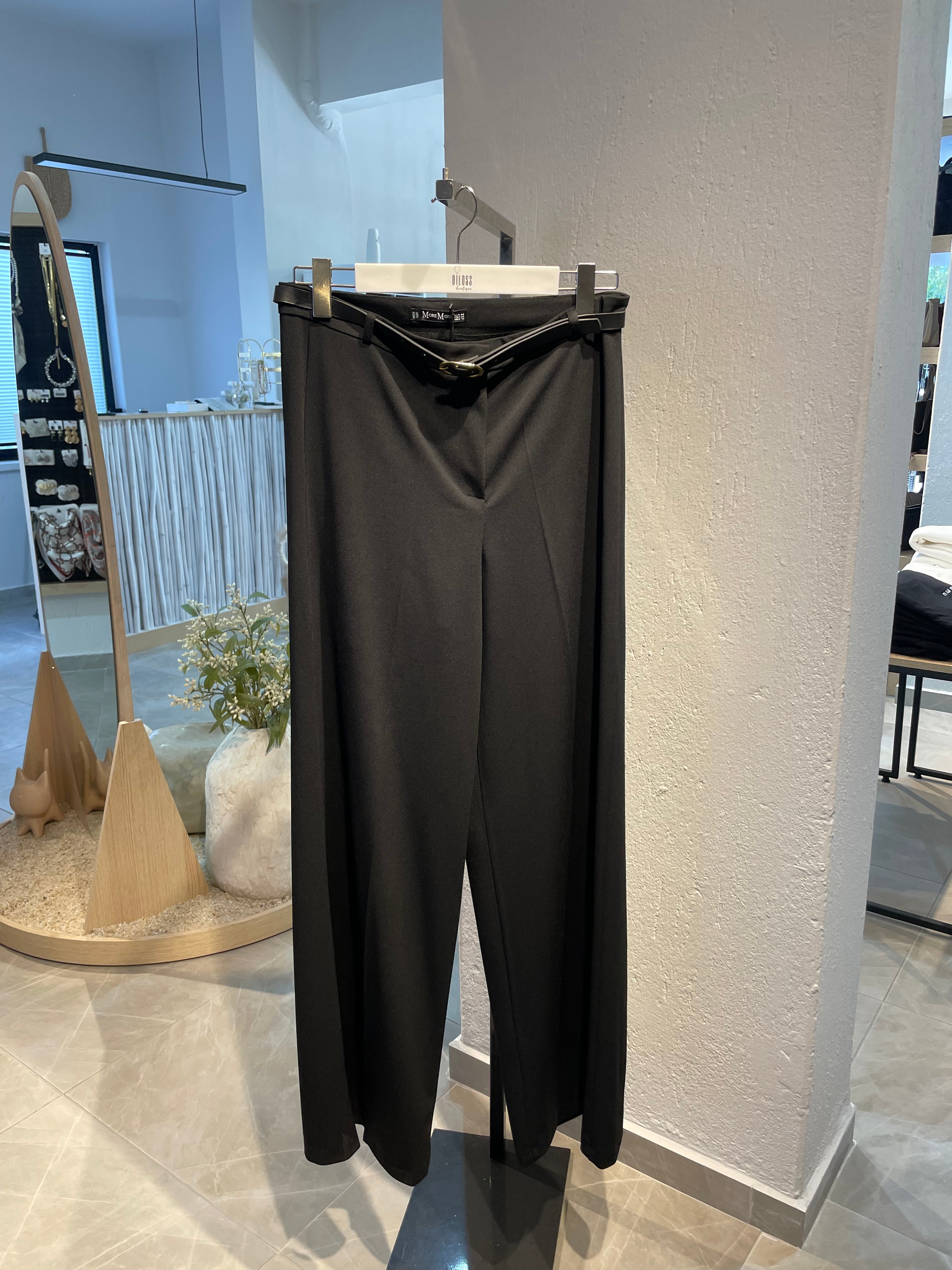 Gold Detay Kemerli Siyah Palazzo