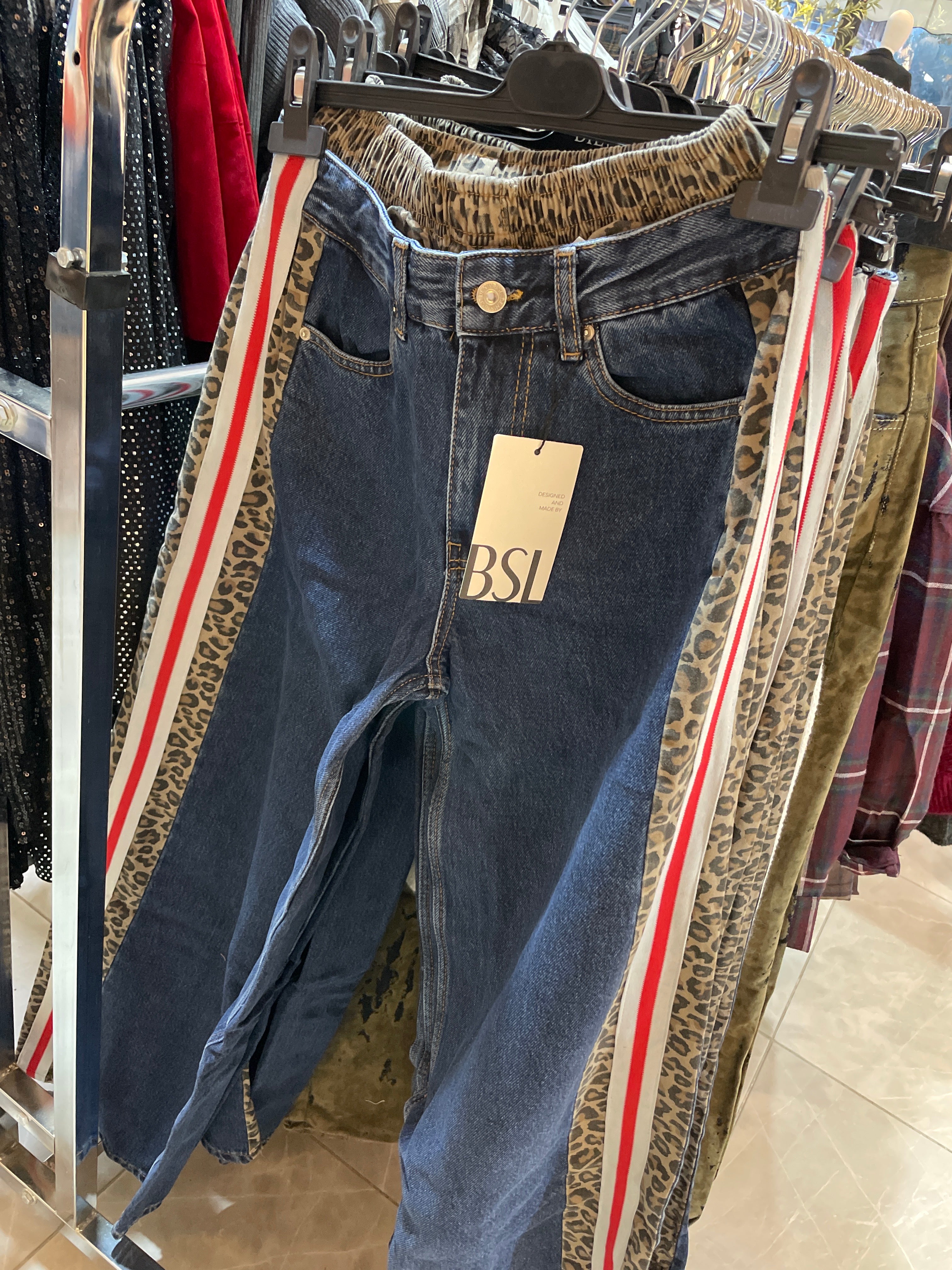 Leopar ve Şerit Detay Wide Leg Jean