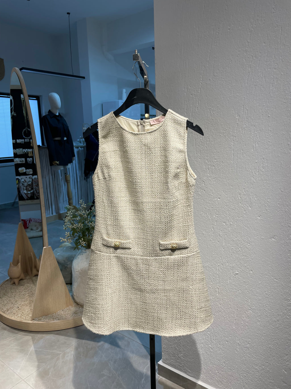 Taş Rengi Düğmeli Elbise