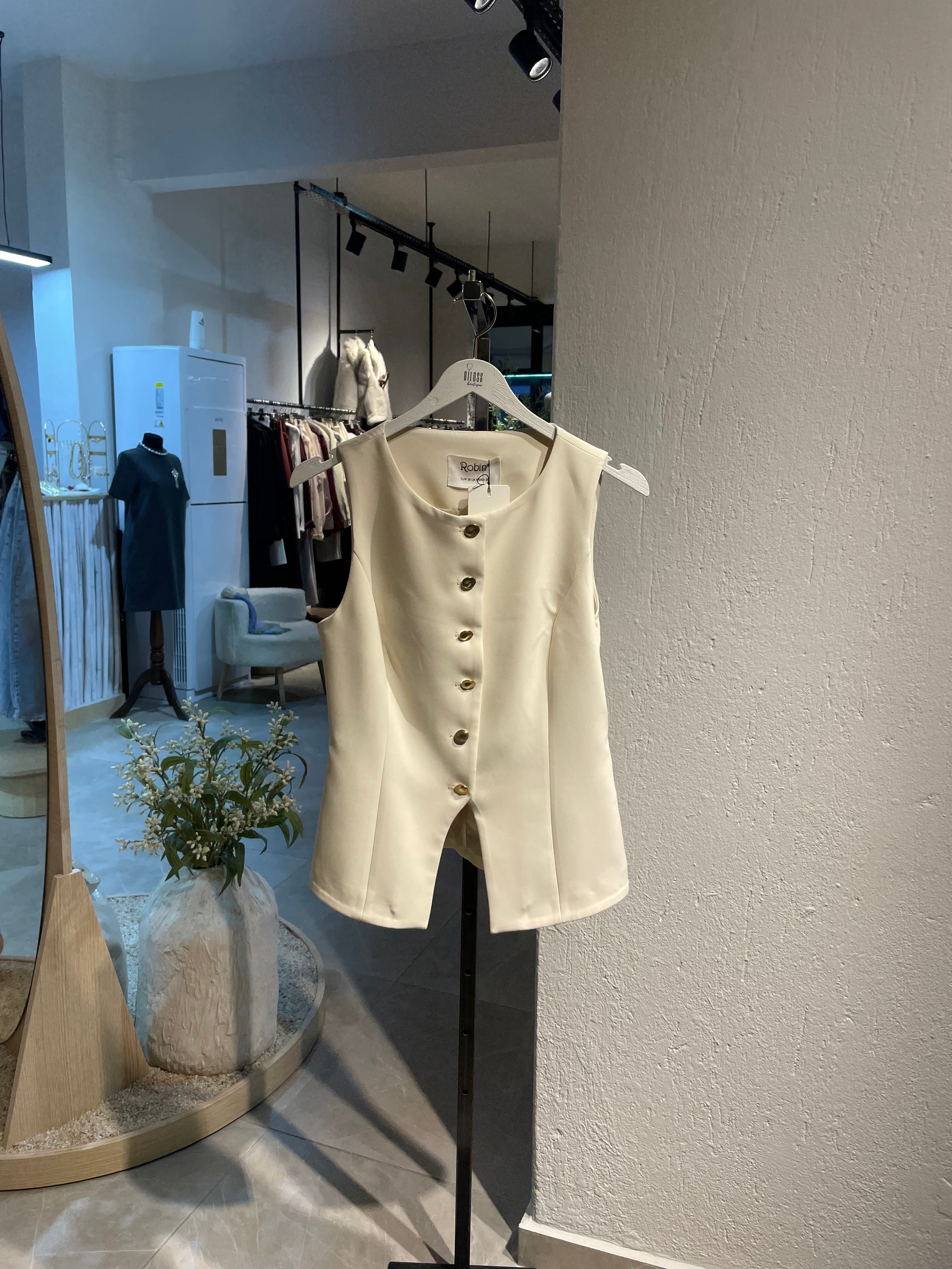 Ekru Gold Düğmeli Yelek