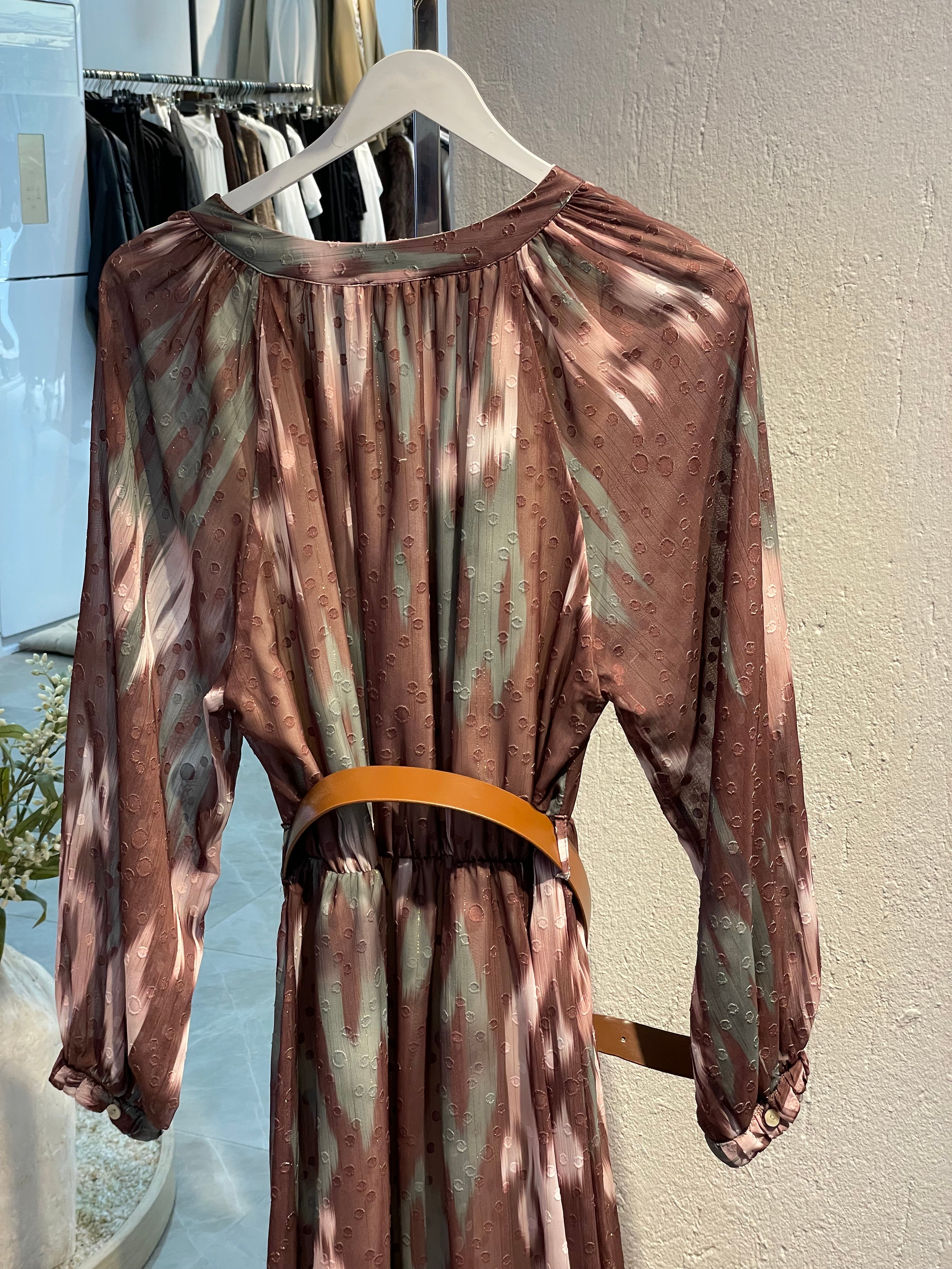 Desenli Bohem Kemerli Uzun Elbise