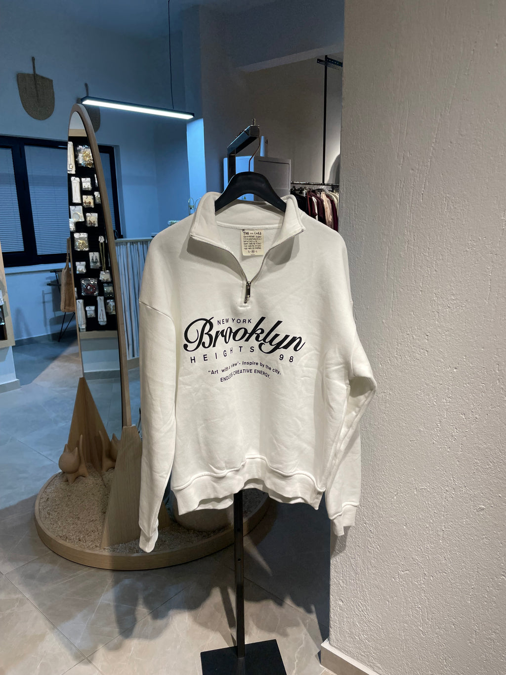 Fermuarlı Yazılı Şardonlu Sweat Kazak