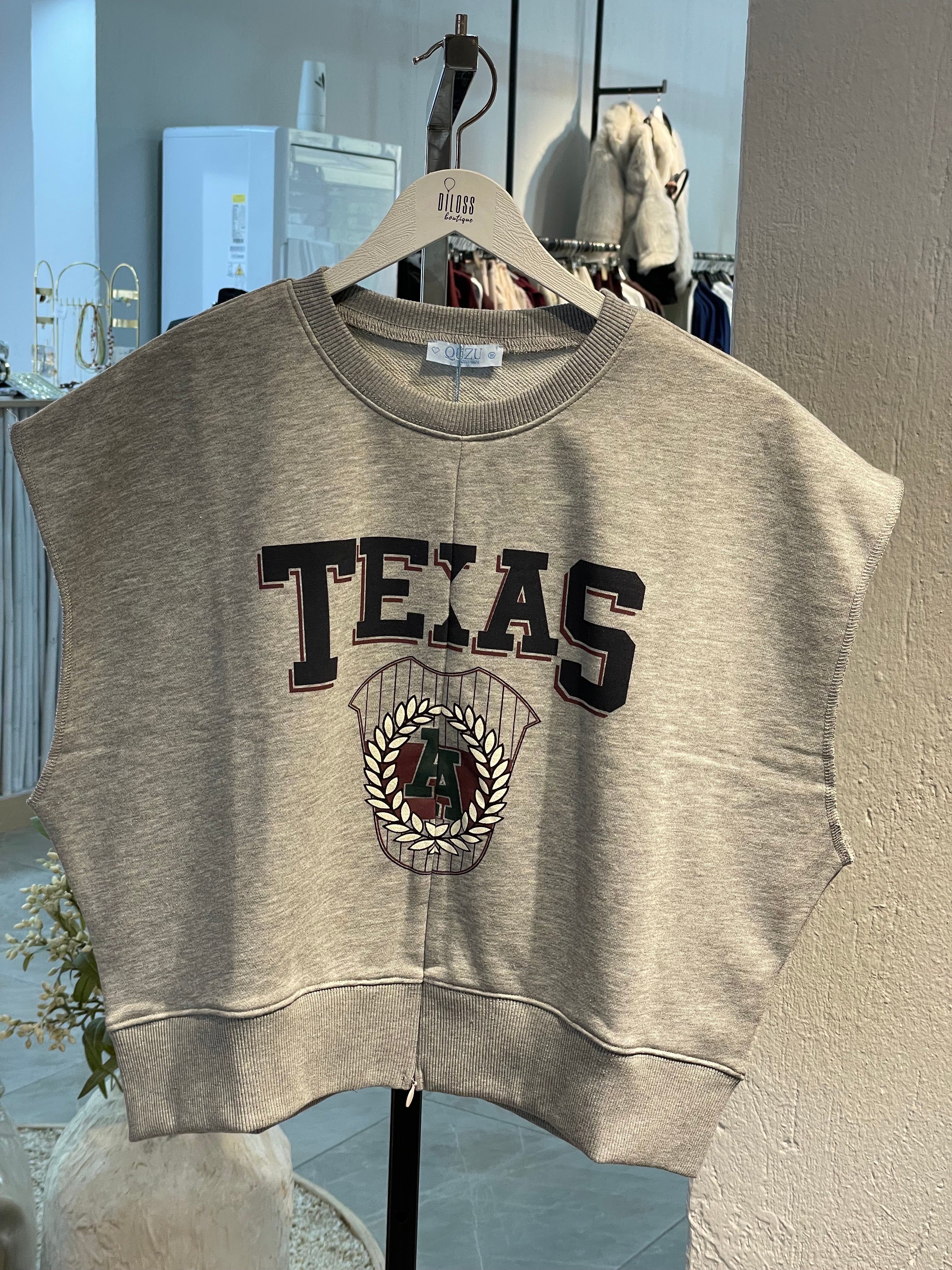 Gri Yazılı Sıfır Kol Üst