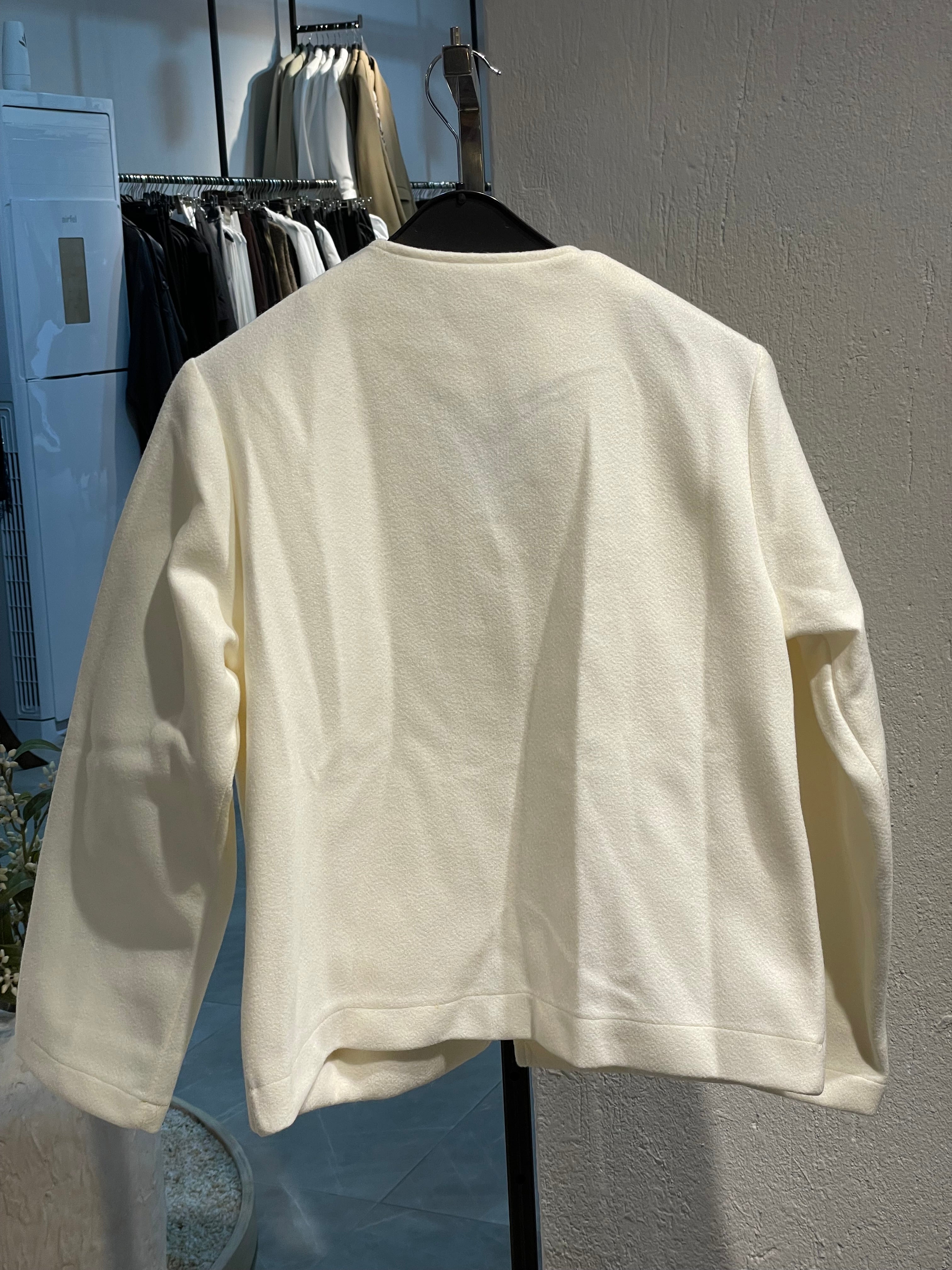 Trocape Yakasız Ekru Kaşe Ceket