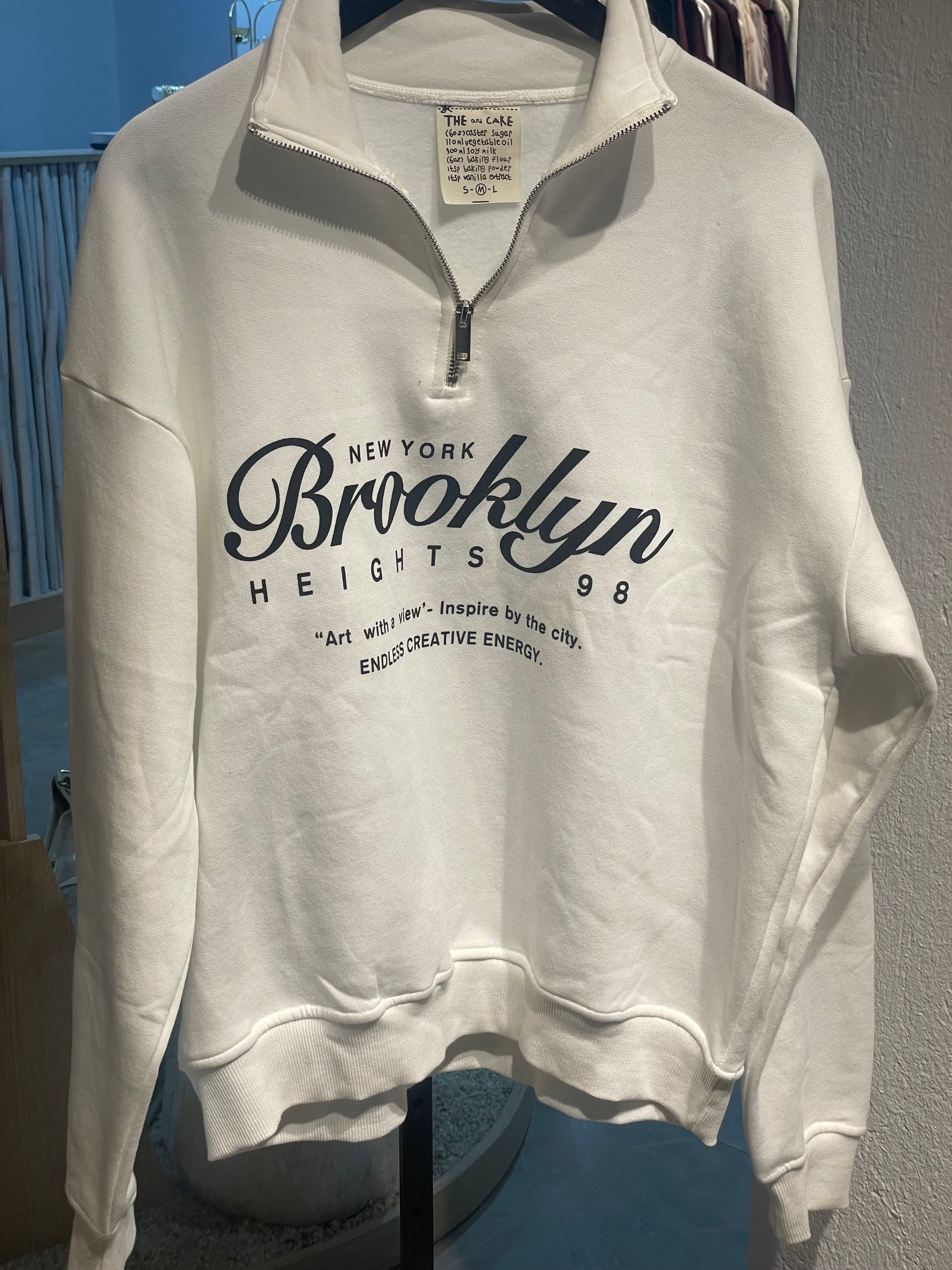 Fermuarlı Yazılı Şardonlu Sweat Kazak