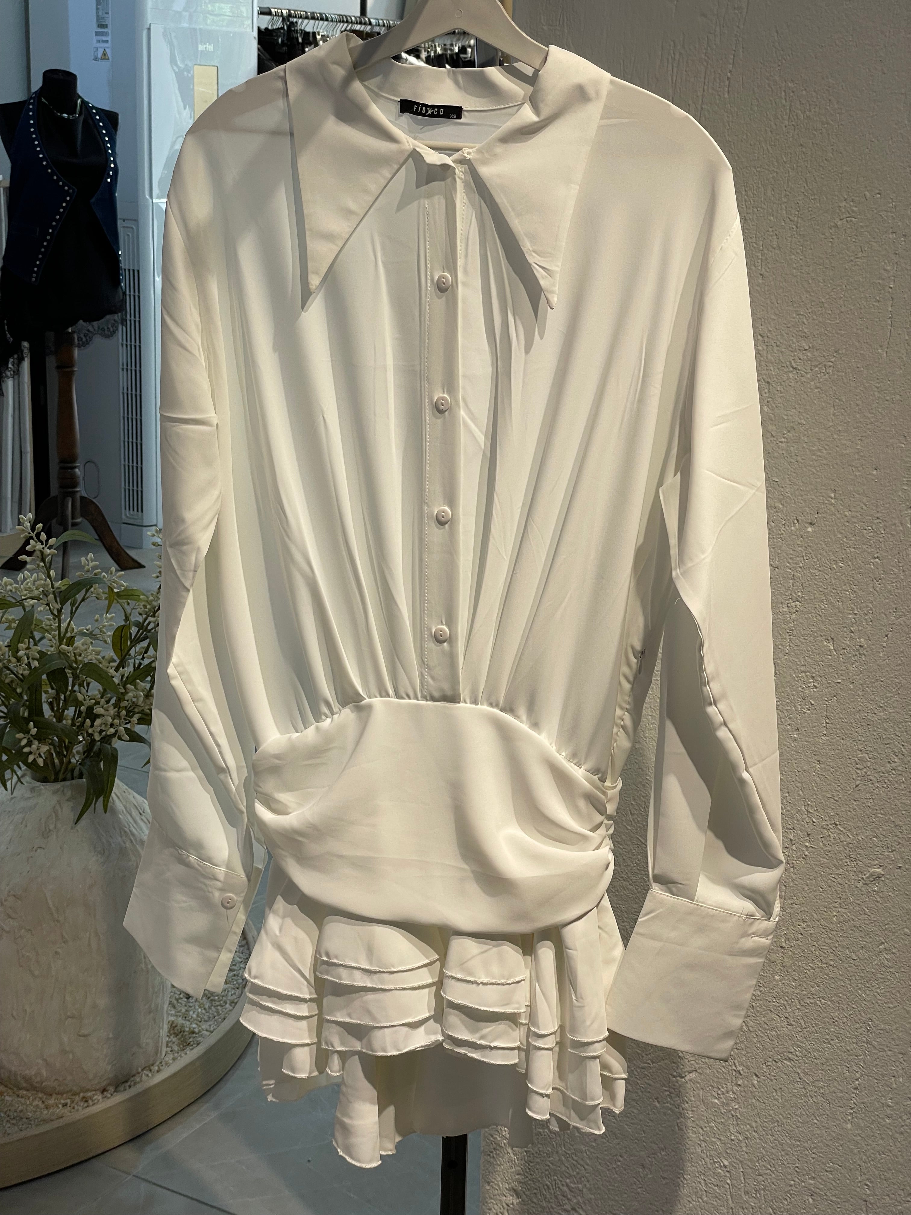 Beyaz Bohem Dökümlü Kısa Elbise