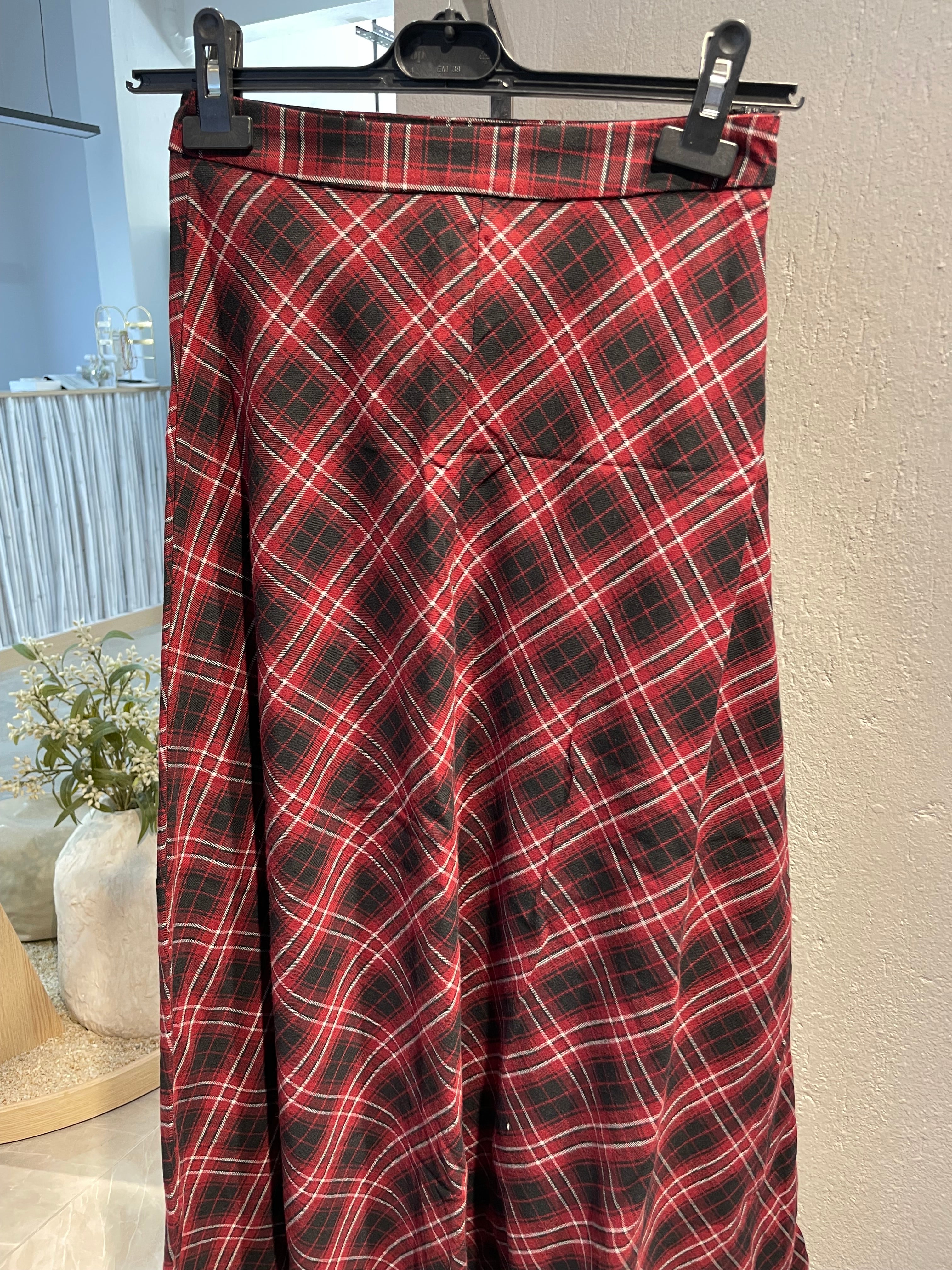 Ekoseli Vintage Esintili Uzun Etek