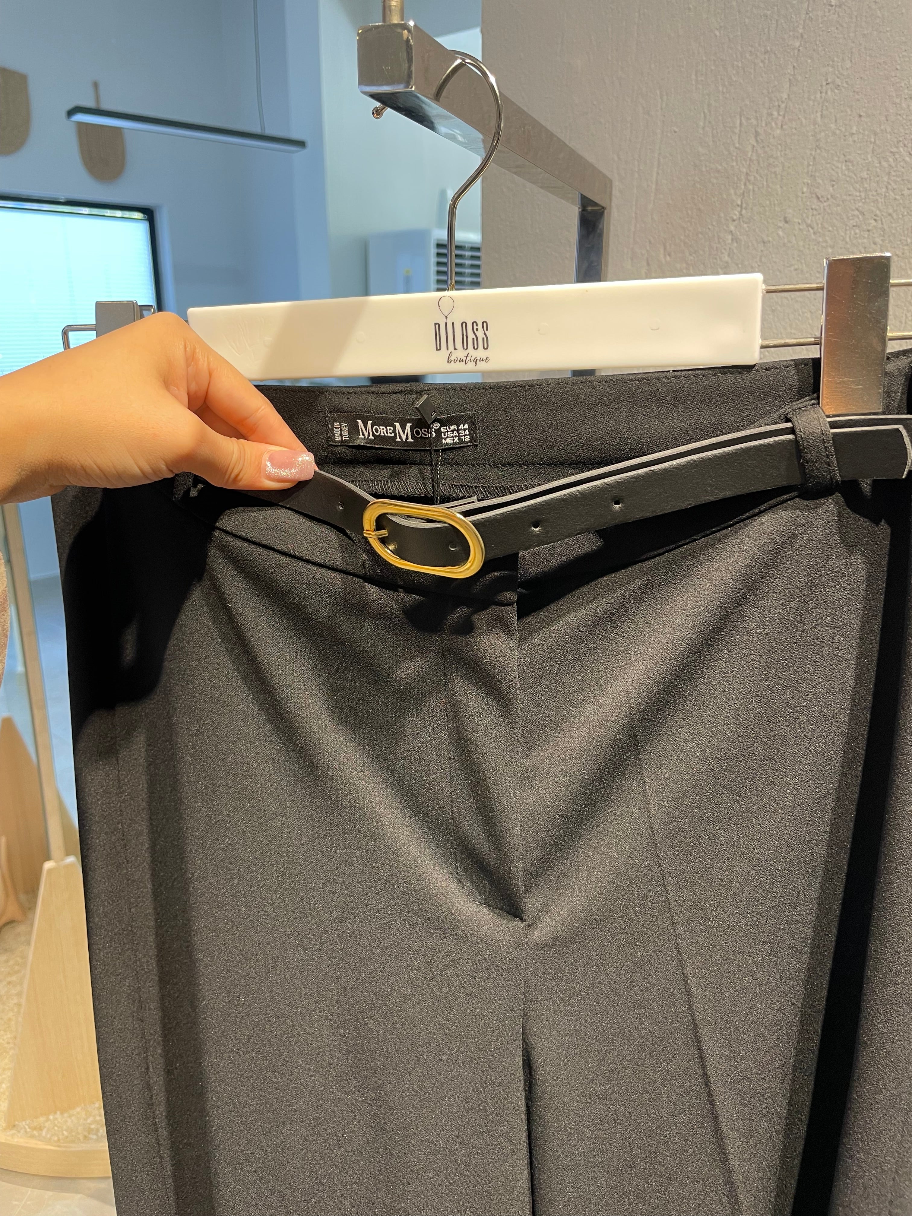 Gold Detay Kemerli Siyah Palazzo