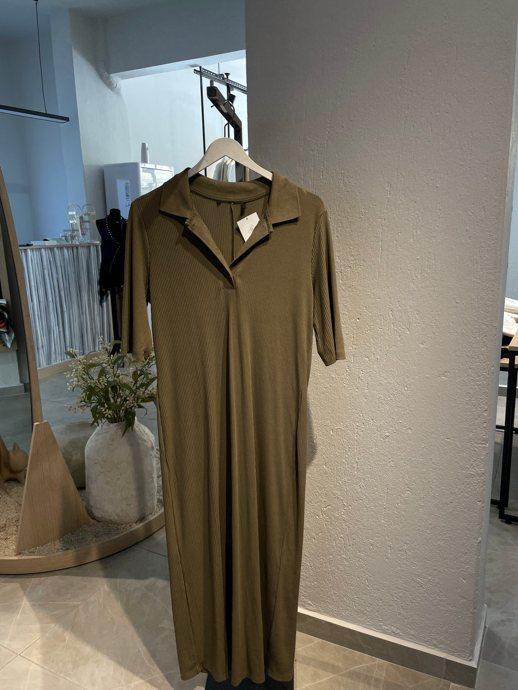 Zeytin Yeşili Düğmeli Günlük Elbise