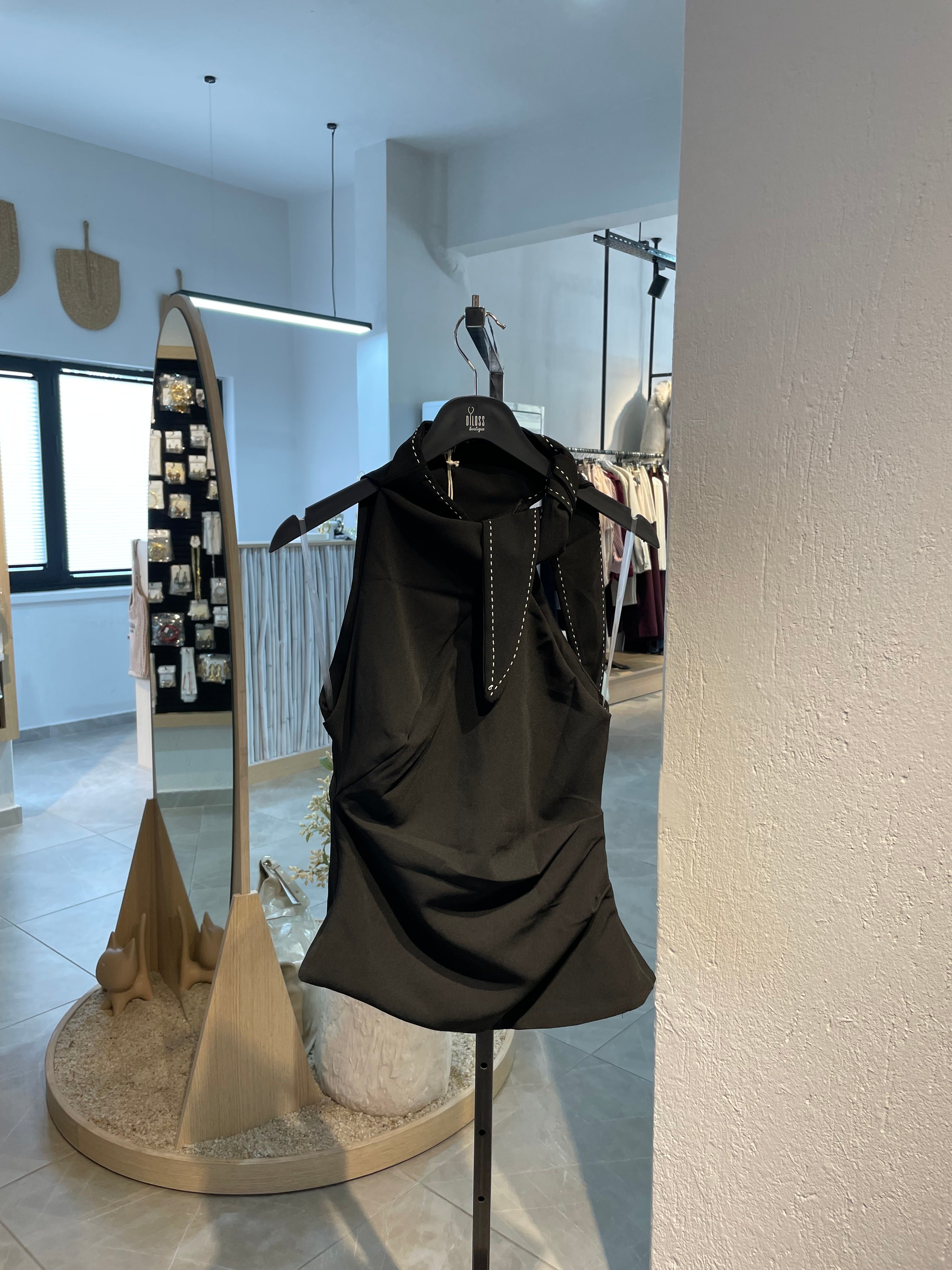 Tasarım Boyundan Bağlamalı Dikiş İz Bluz