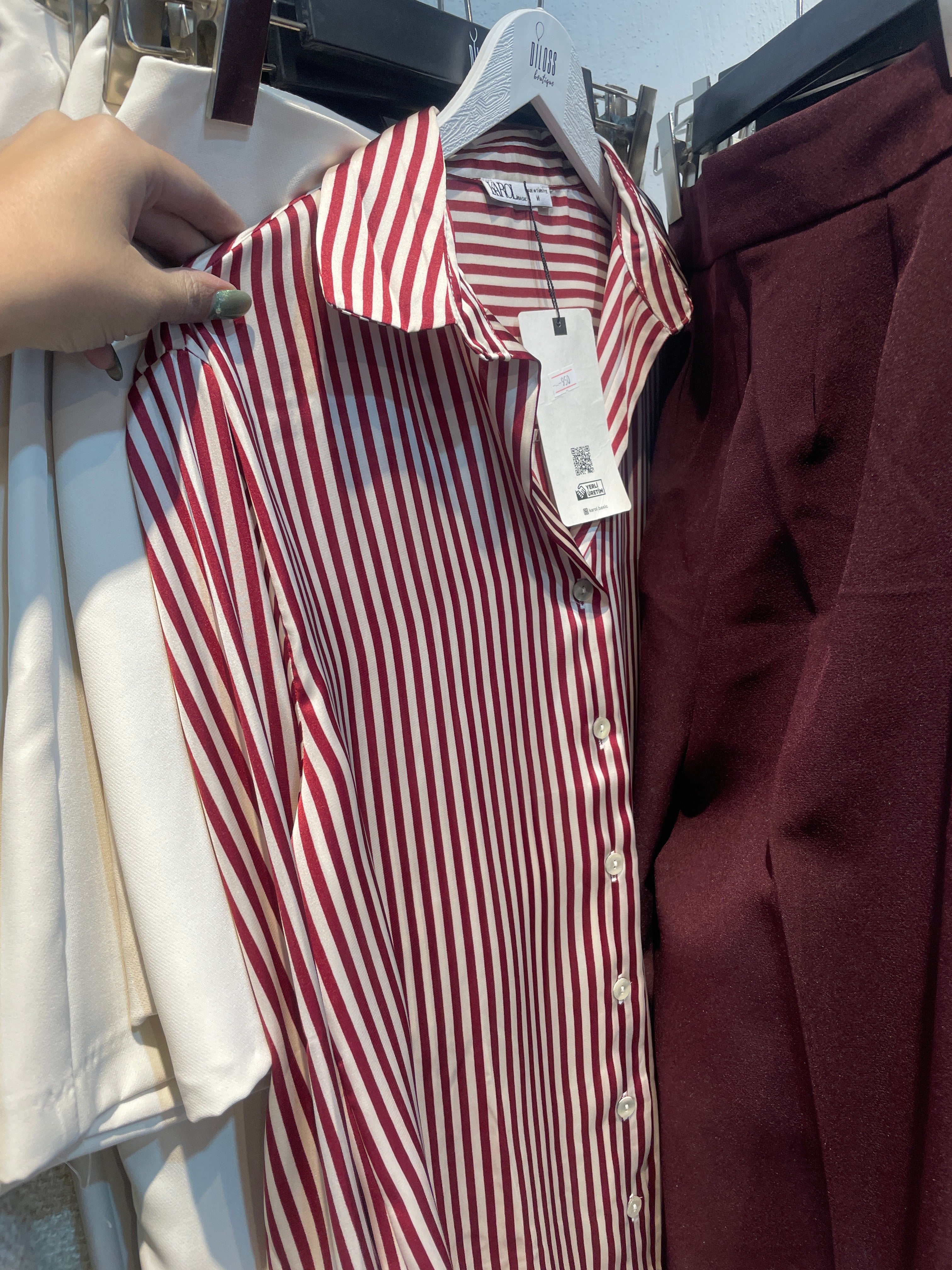 Saten Çizgili Gömlek