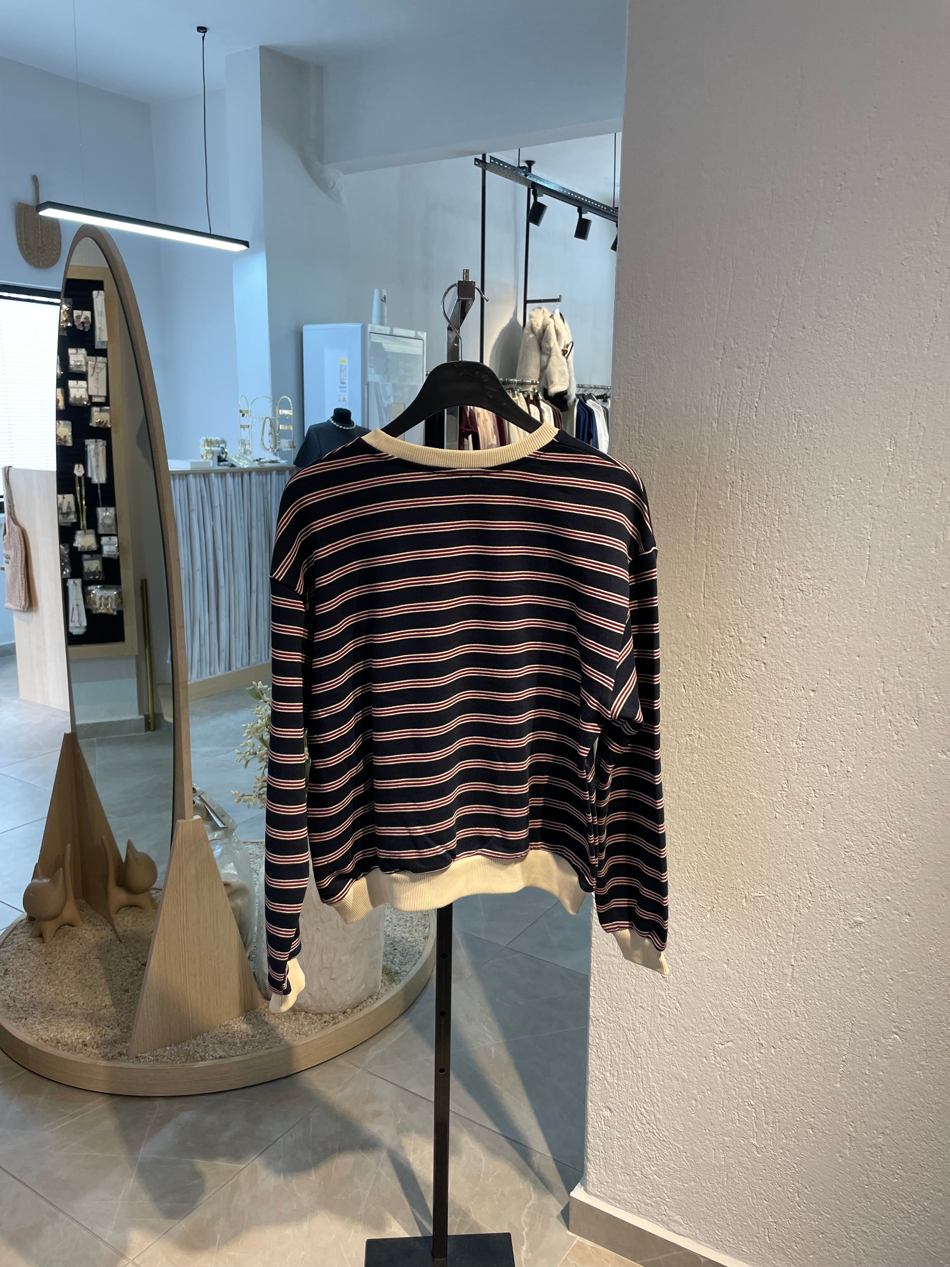 Lacivert Çizgili Sweat Kazak