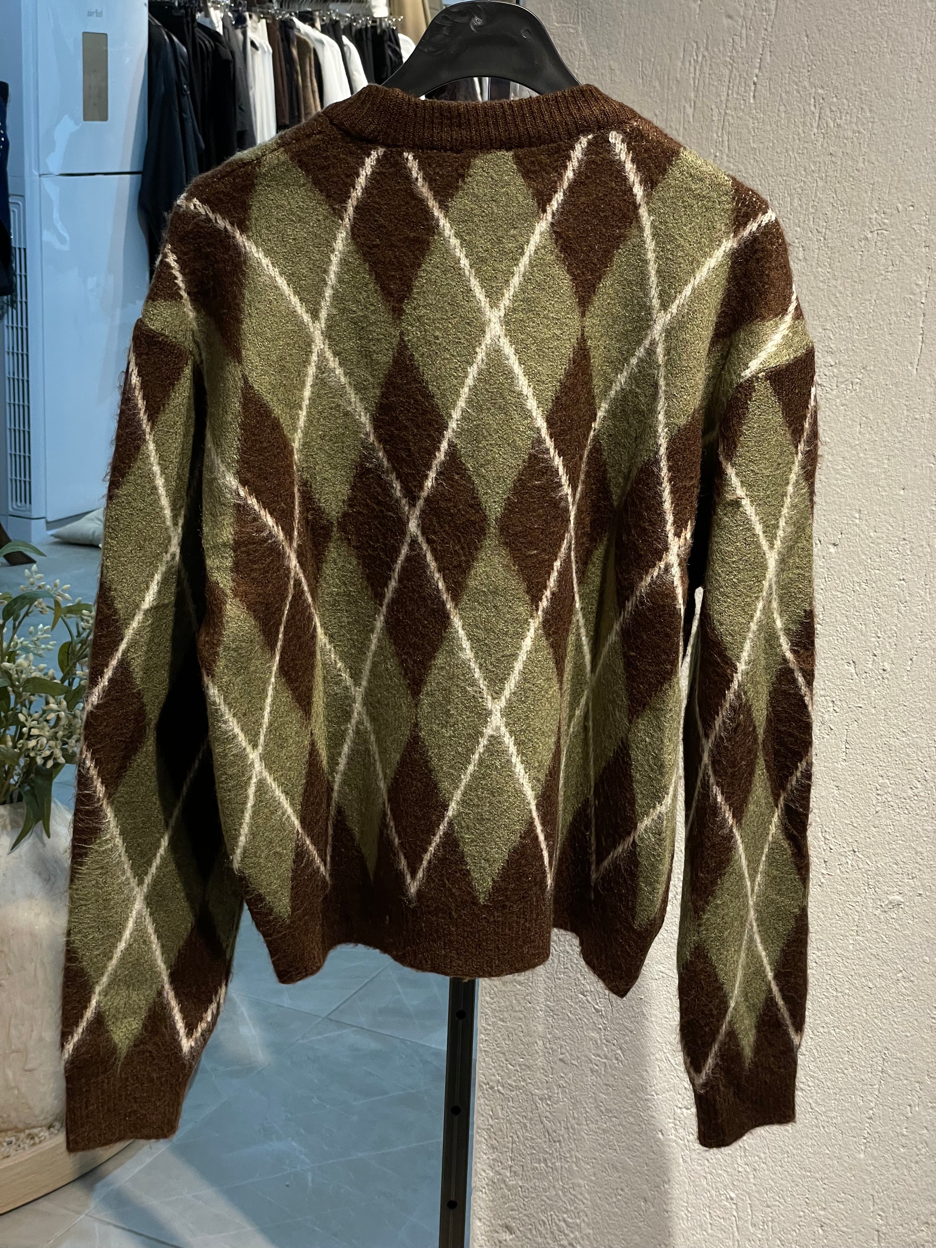 Kahverengi Baklava Desen Yumuş Kazak