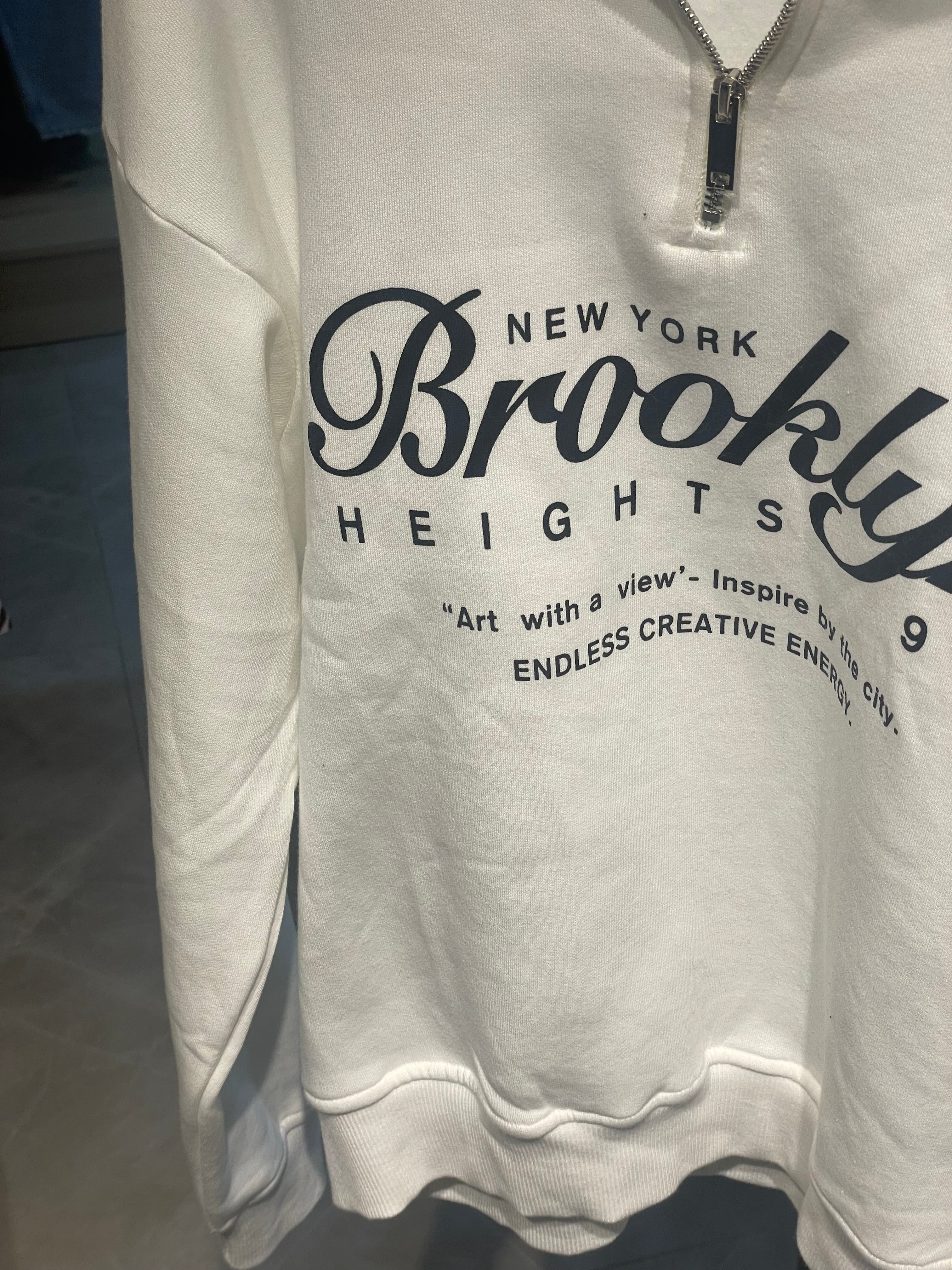 Fermuarlı Yazılı Şardonlu Sweat Kazak