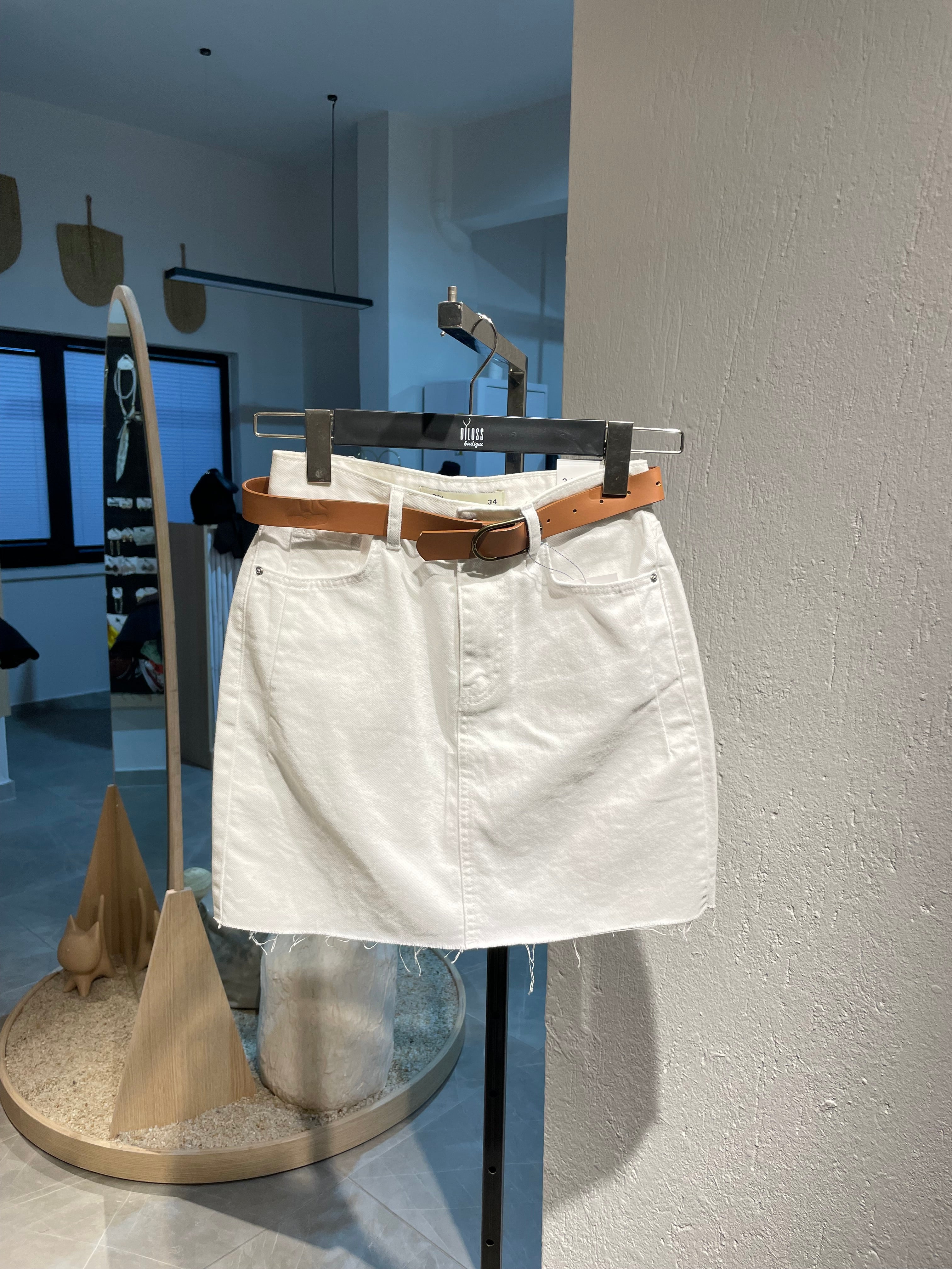 Beyaz Kemerli Kot etek